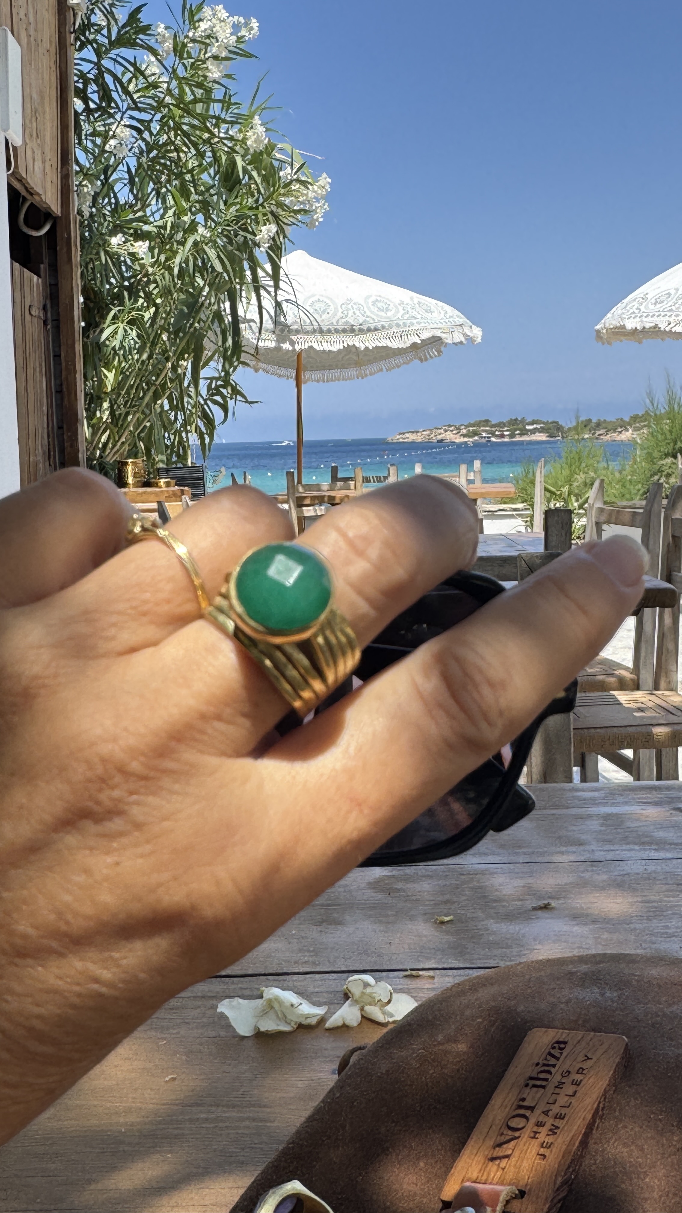  Green Onyx Brass Ring 