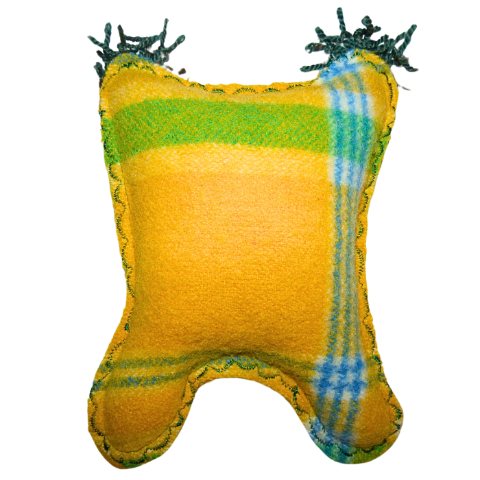 Cuddle Monster, blue, yellow & green medium with fluffy green hair
