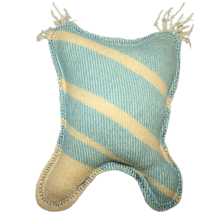 Cuddle Monster, blue stripe medium with fluffy white hair