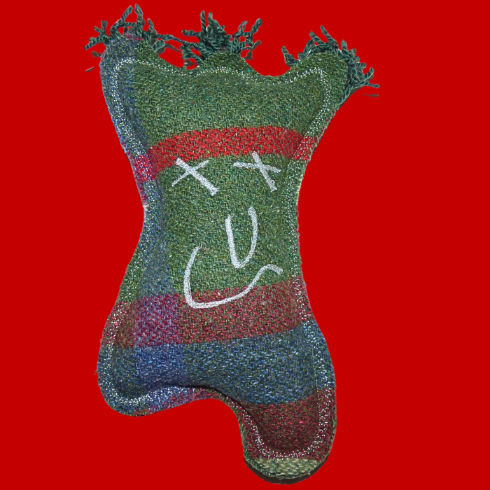 Cuddle Monster, Medium with blue, green and red with green fluffy hair