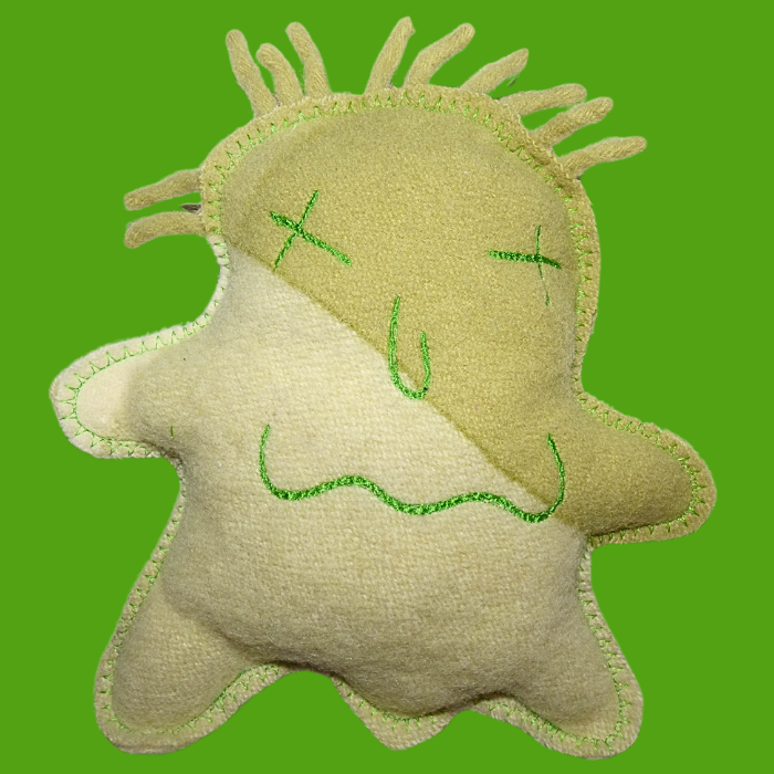 Cuddle Monster, green medium with spiky green hair