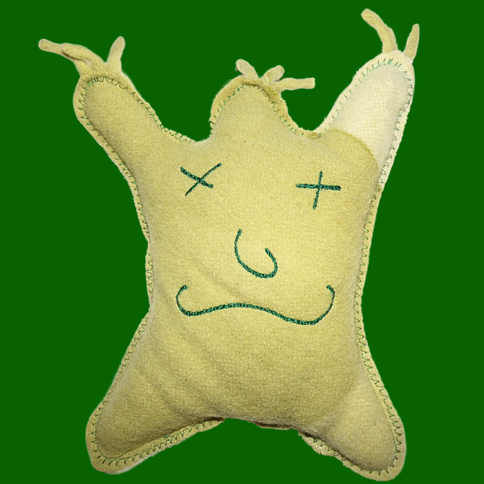 Cuddle Monster green & cream Large with spiky green hair