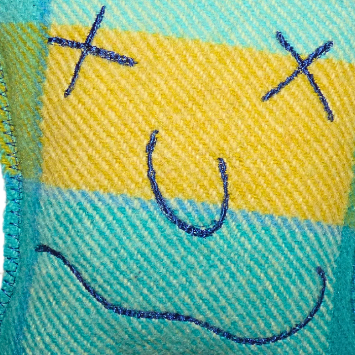 Cuddle Monster, blue & yellow medium with fluffy blue hair