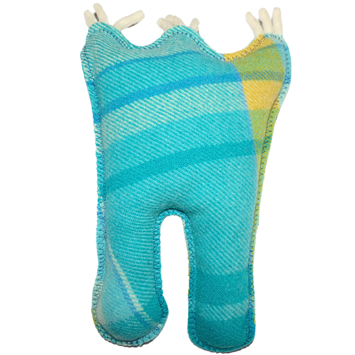 Cuddle Monster blue, cream & yellow Large with spiky white hair