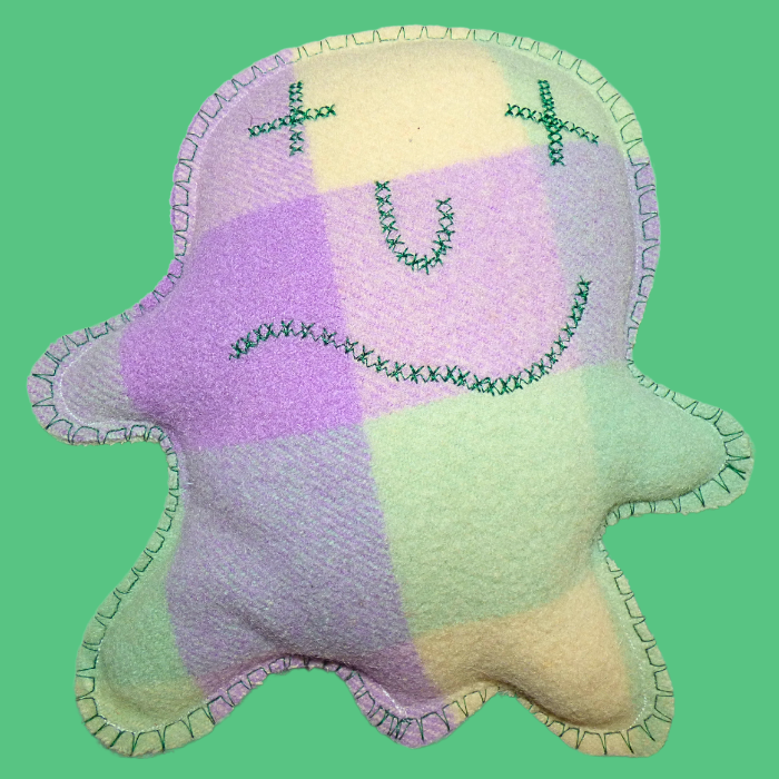 Cuddle Monster, medium green, purple & cream