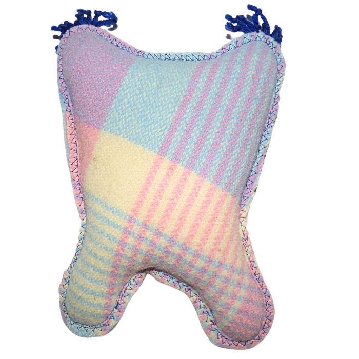 Cuddle Monster, pink & blue medium with blue fluffy hair