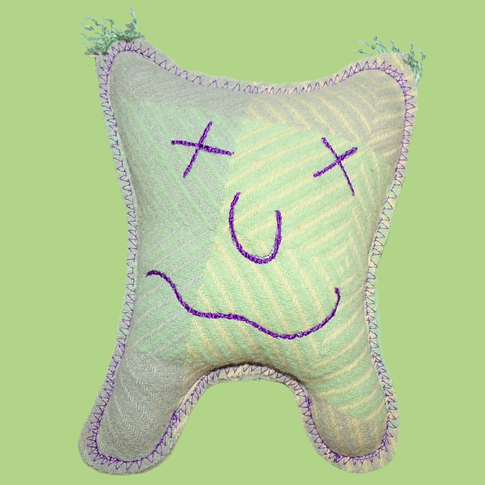 Cuddle Monster, green & purple medium with green fluffy hair