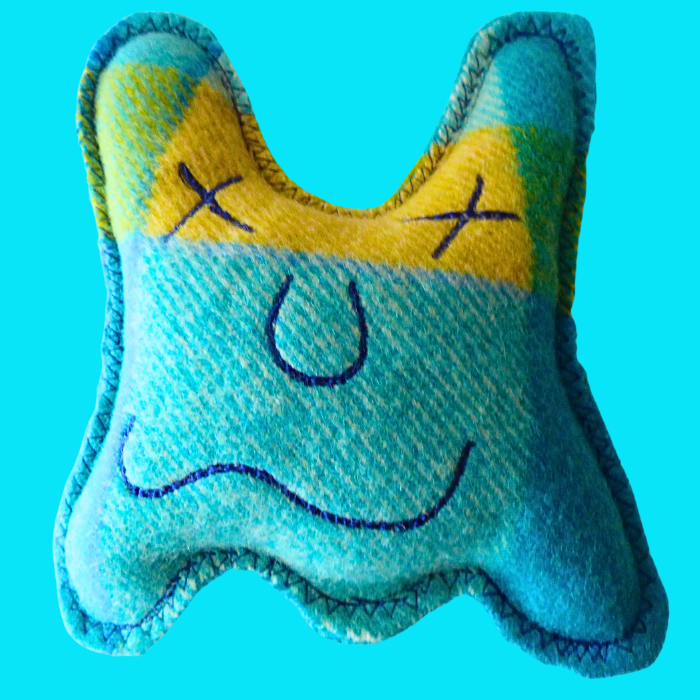 Cuddle Monster, small blue, yellow & cream