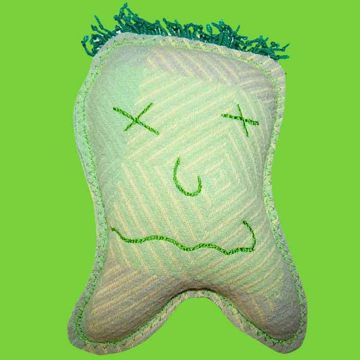 Cuddle Monster, Medium green & purple with green fluffy hair