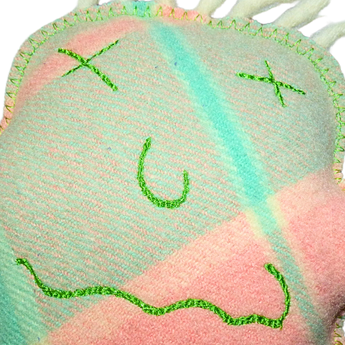 Cuddle Monster, medium green, purple & blue with spiky hair