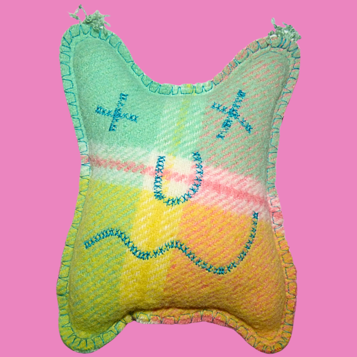 Cuddle Monster, green, yellow & pink medium with green fluffy hair
