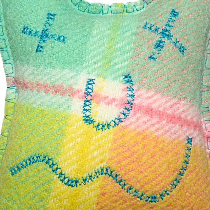 Cuddle Monster, green, yellow & pink medium with green fluffy hair