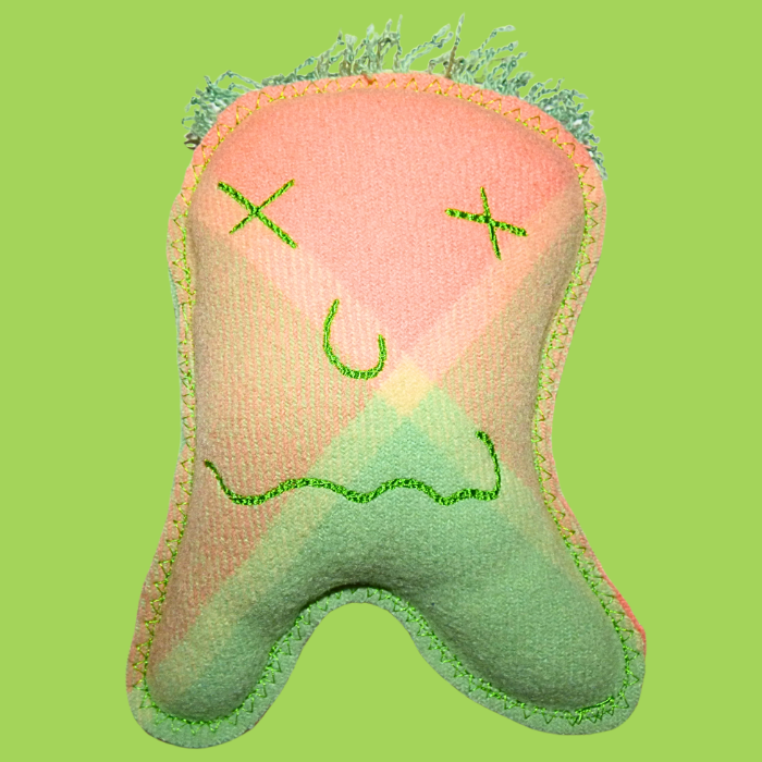 Cuddle Monster, Medium green & pink with green fluffy hair