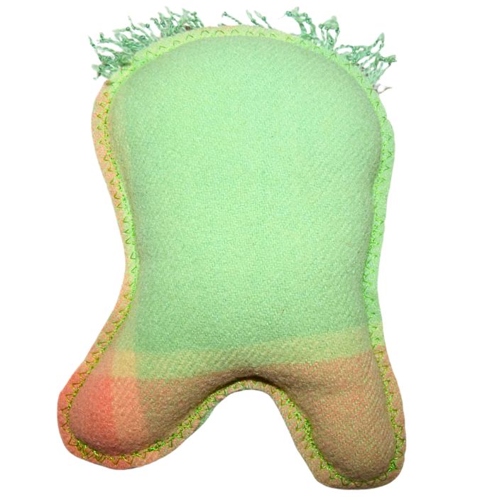 Cuddle Monster, Medium green & pink with green fluffy hair