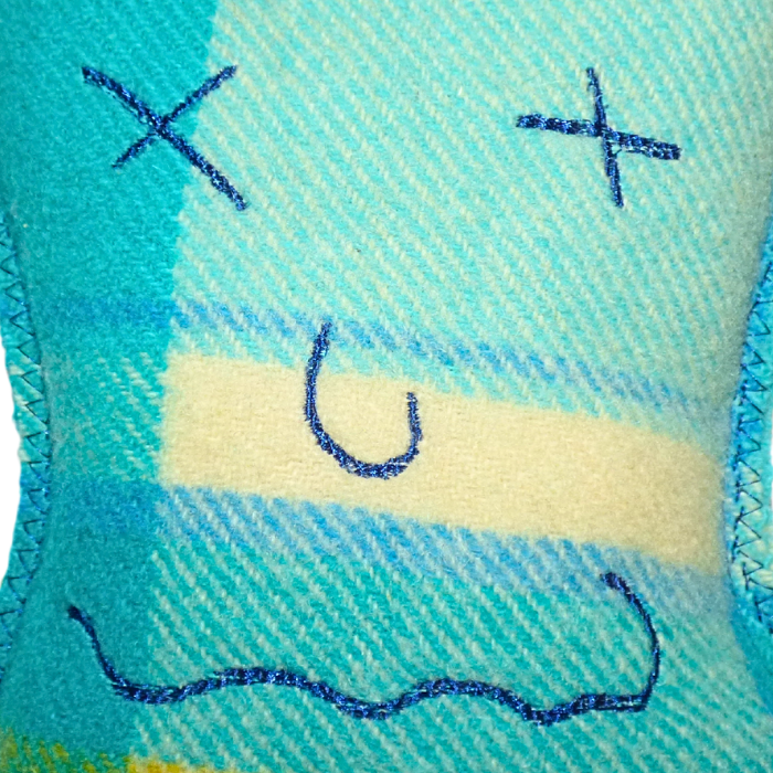Cuddle Monster, blue, yellow & cream medium with white spiky hair