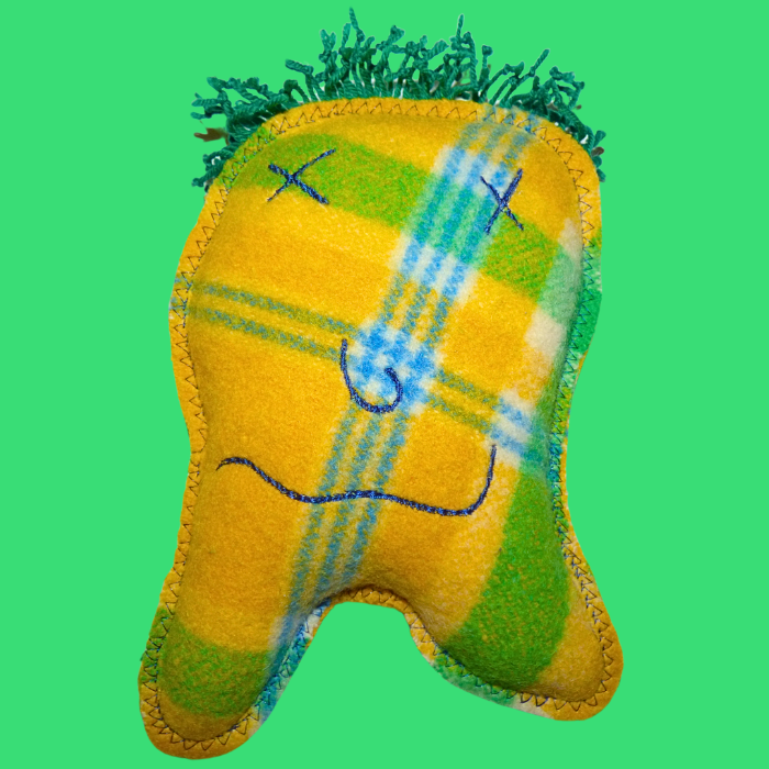 Cuddle Monster, Medium green & yellow with green fluffy hair