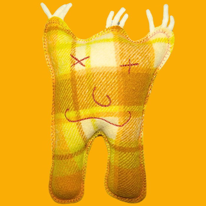 Cuddle Monster blue, orange Large with spiky white hair