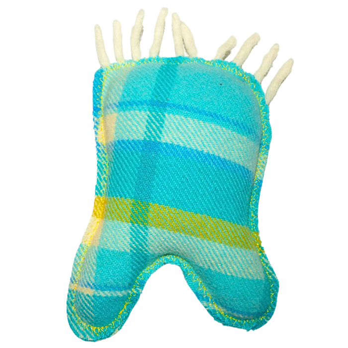 Cuddle Monster, Medium blue, yellow & cream with white spiky hair