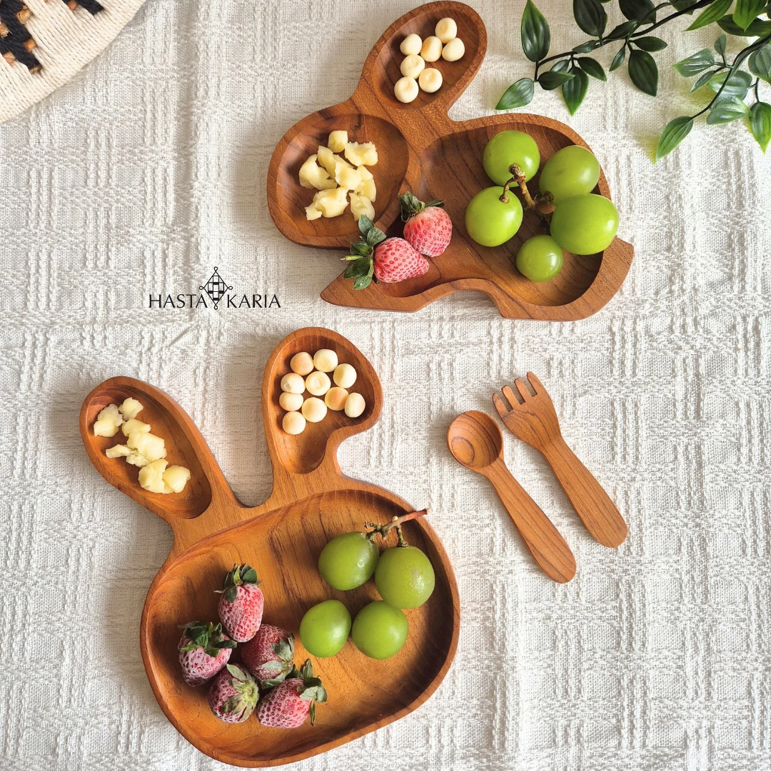 Wooden Bunny-Shaped Plate