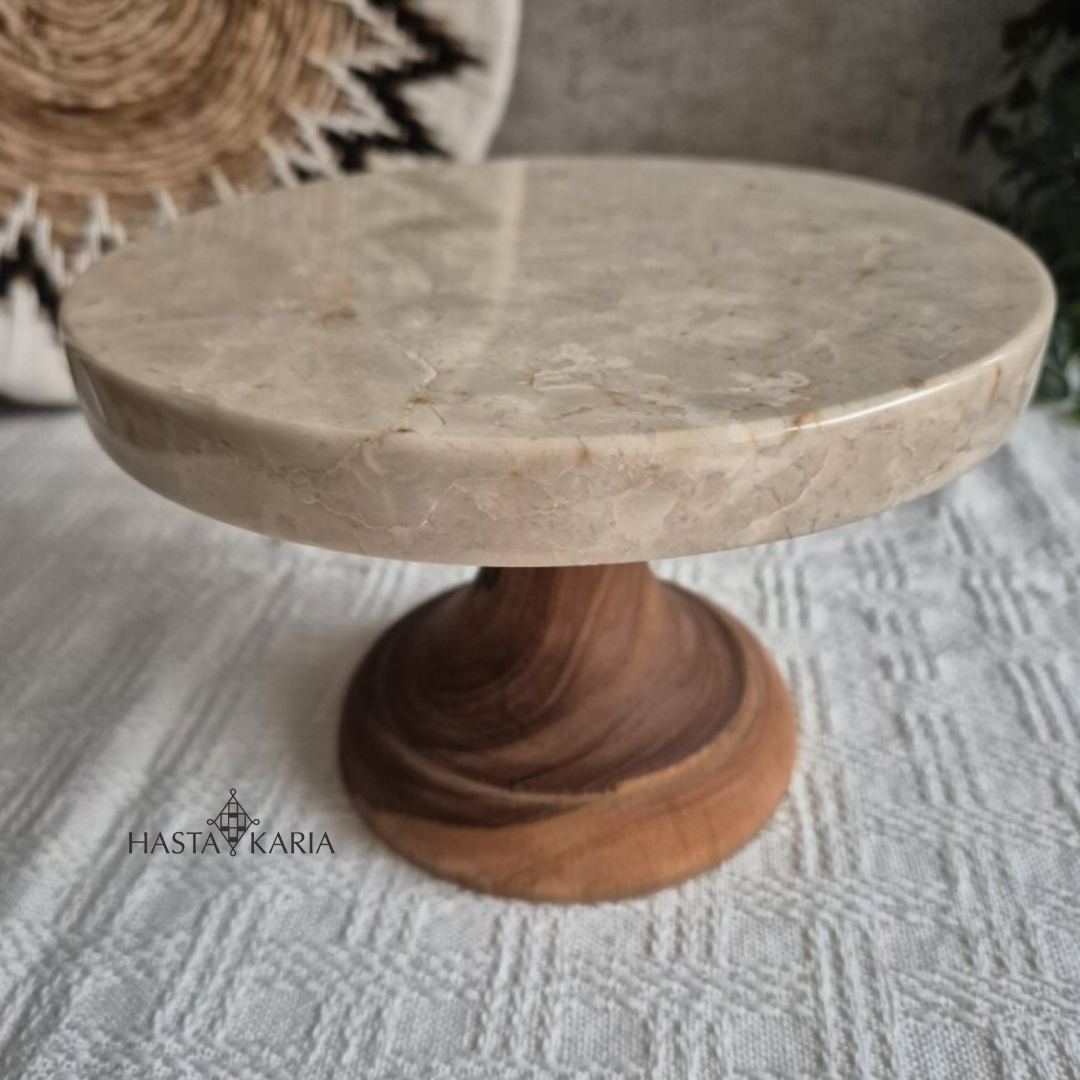 Wooden Cake Stand with Marble Top