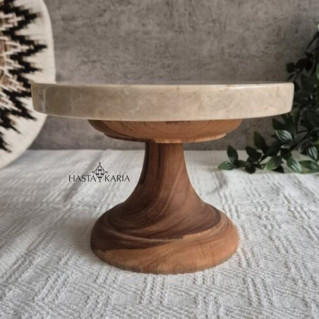 Wooden Cake Stand with Marble Top