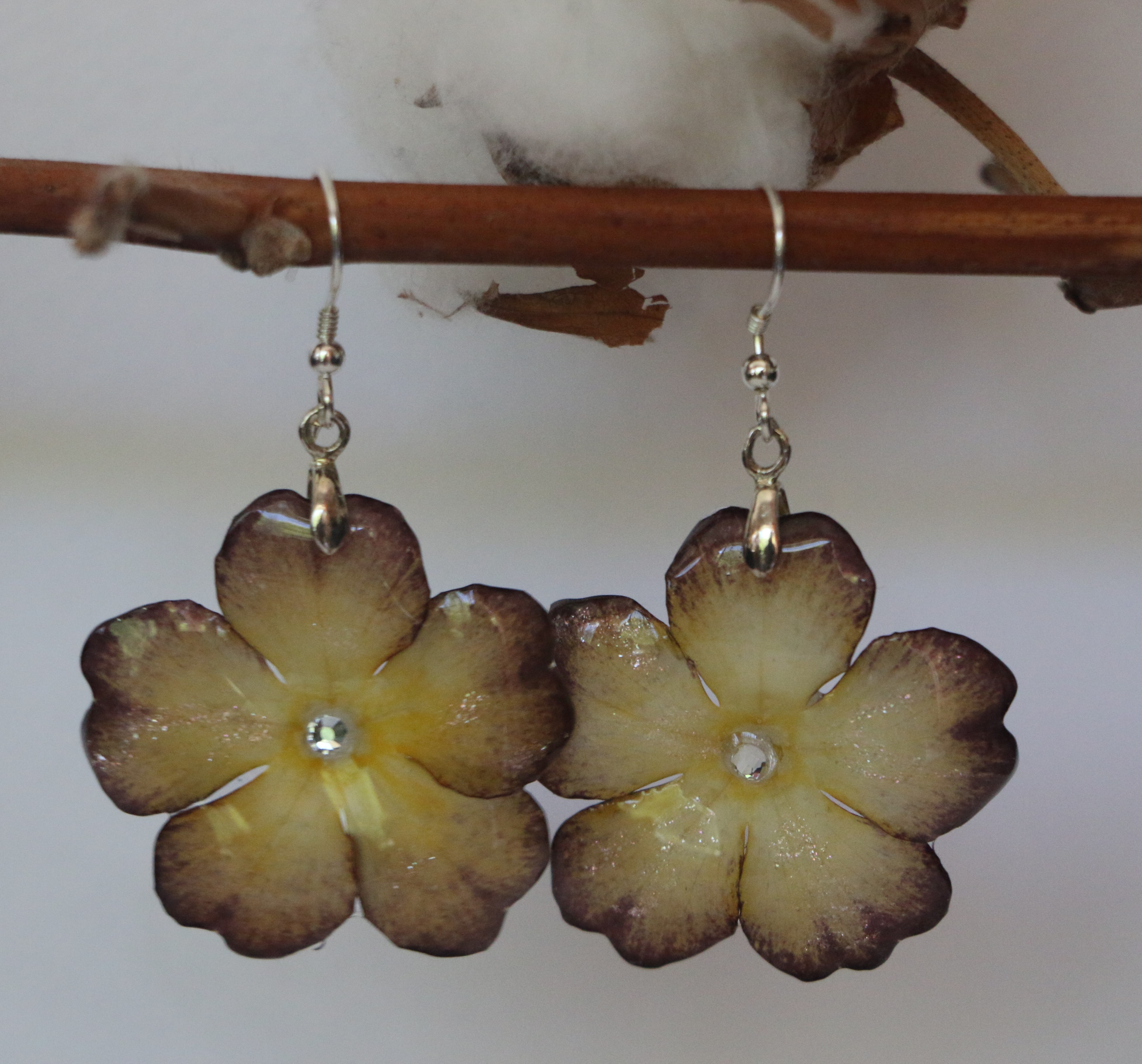 Boucle d'oreille Primevère double tonalité argent 925