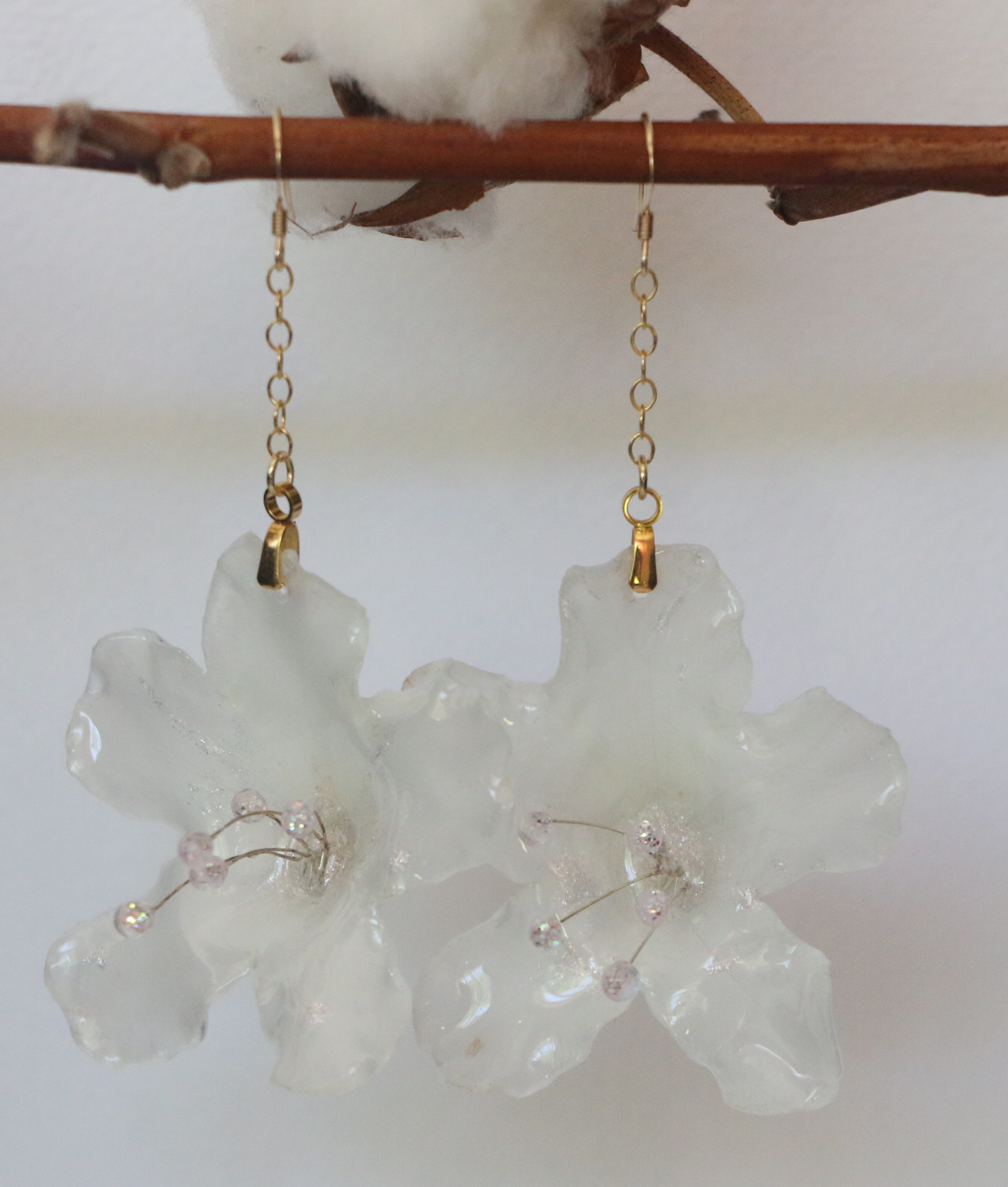 Boucles d'oreilles en Rhododendron blanc Or 14k