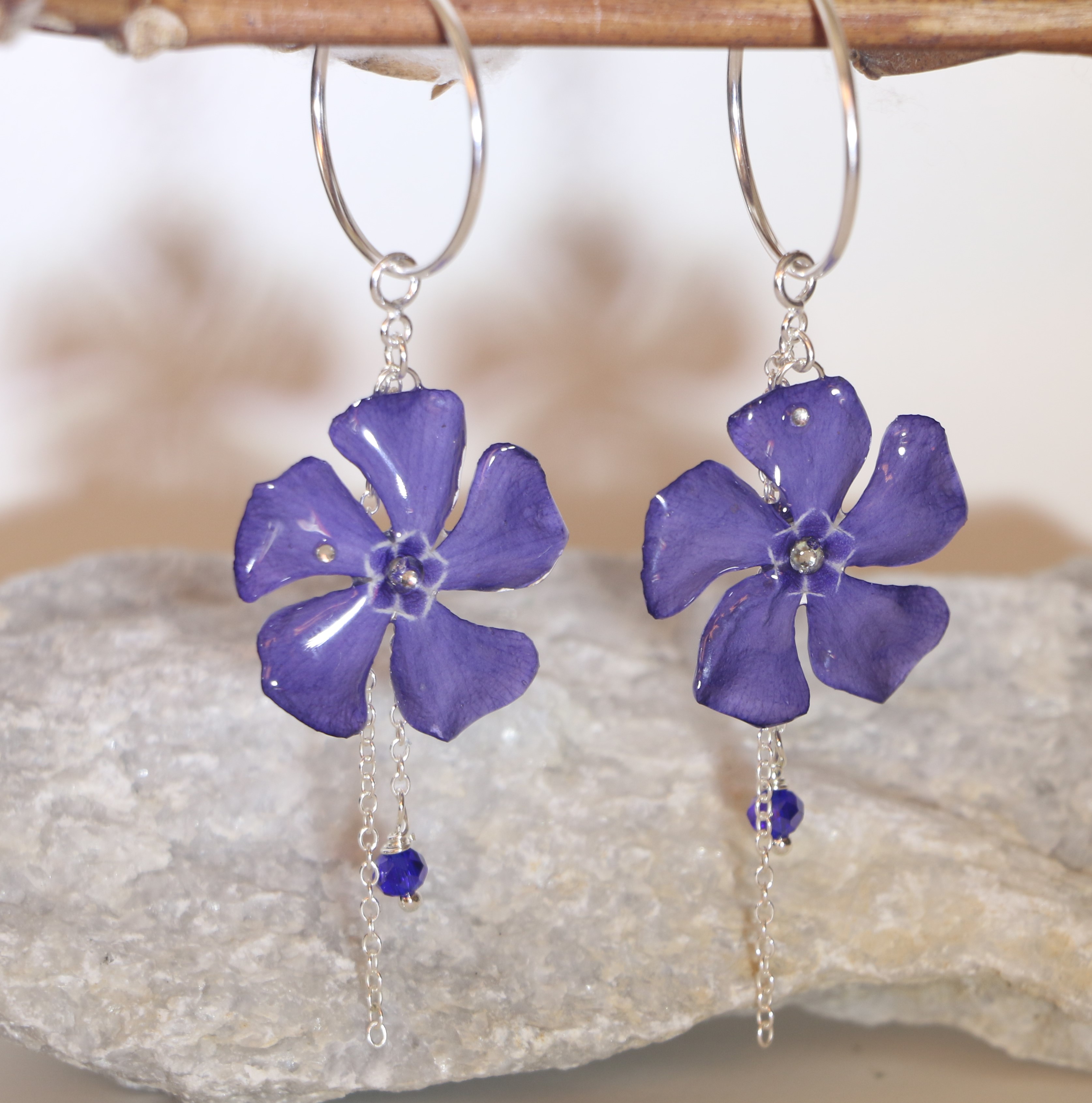 Boucles d'oreilles Pervenche violette Créole 20mm Argent 925