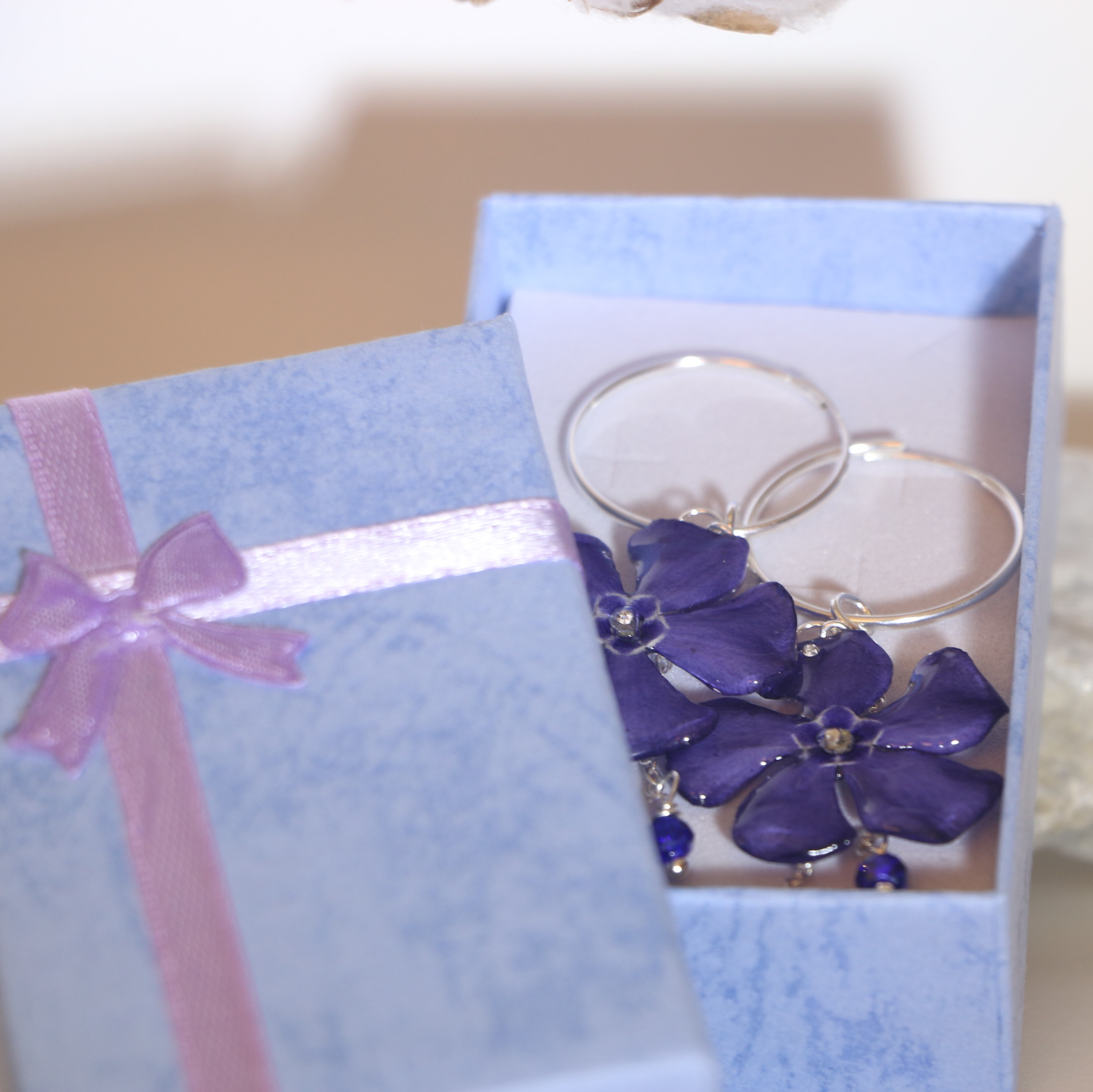 Boucles d'oreilles Pervenche violette Créole 20mm Argent 925