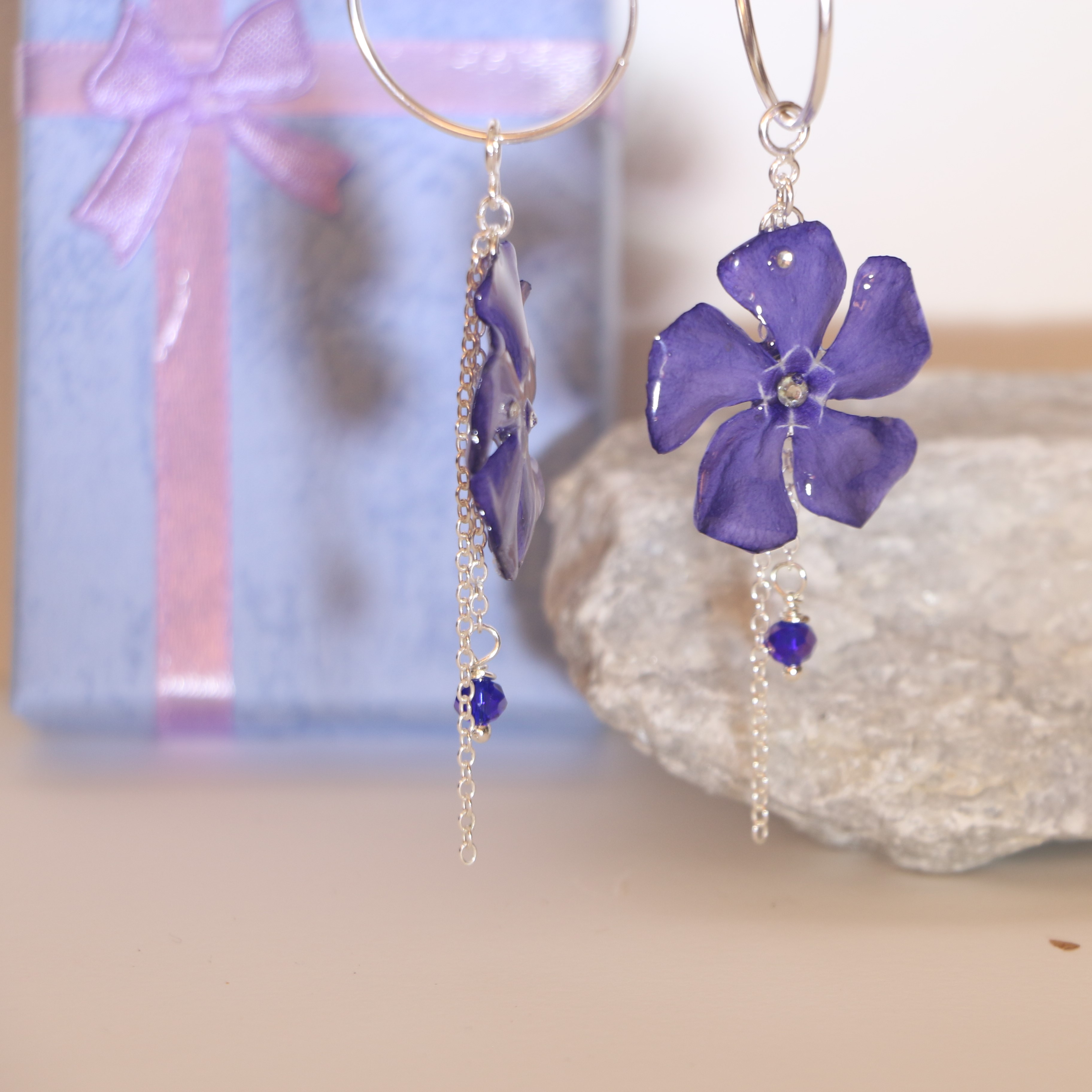 Boucles d'oreilles Pervenche violette Créole 20mm Argent 925
