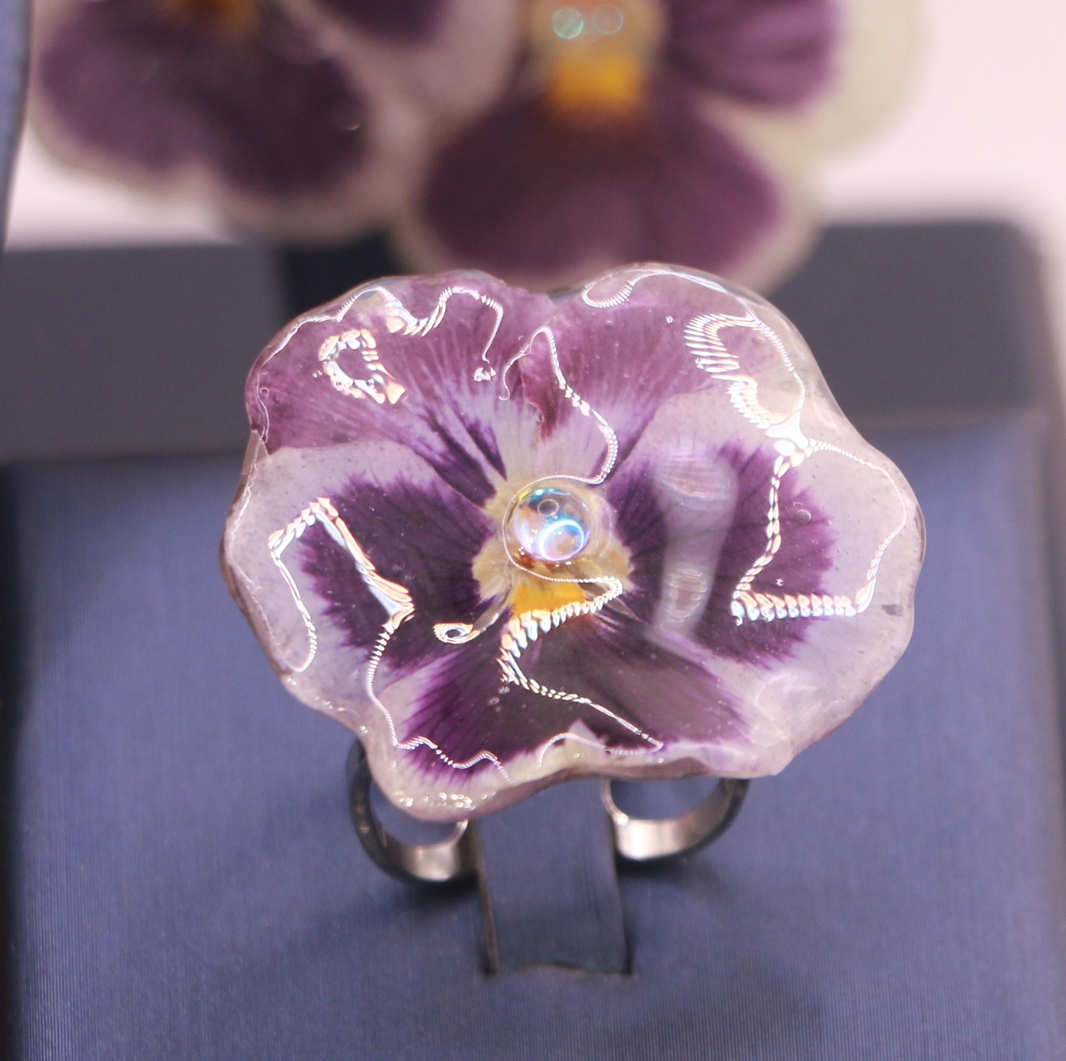 Parure 3 pièces en Pensées bicolore sur Argent 925