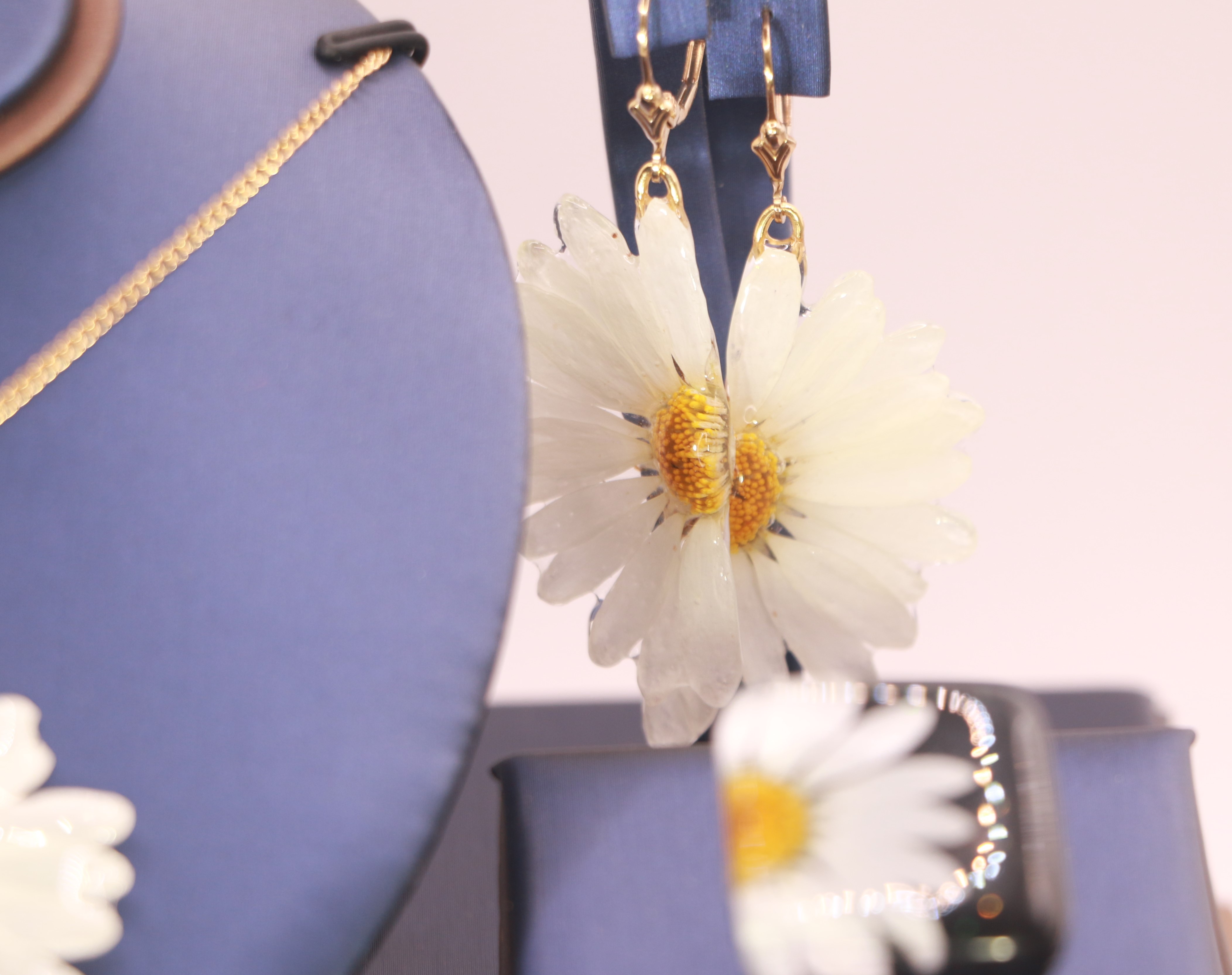 Parure 3 pièces en Camomille et Or 14k