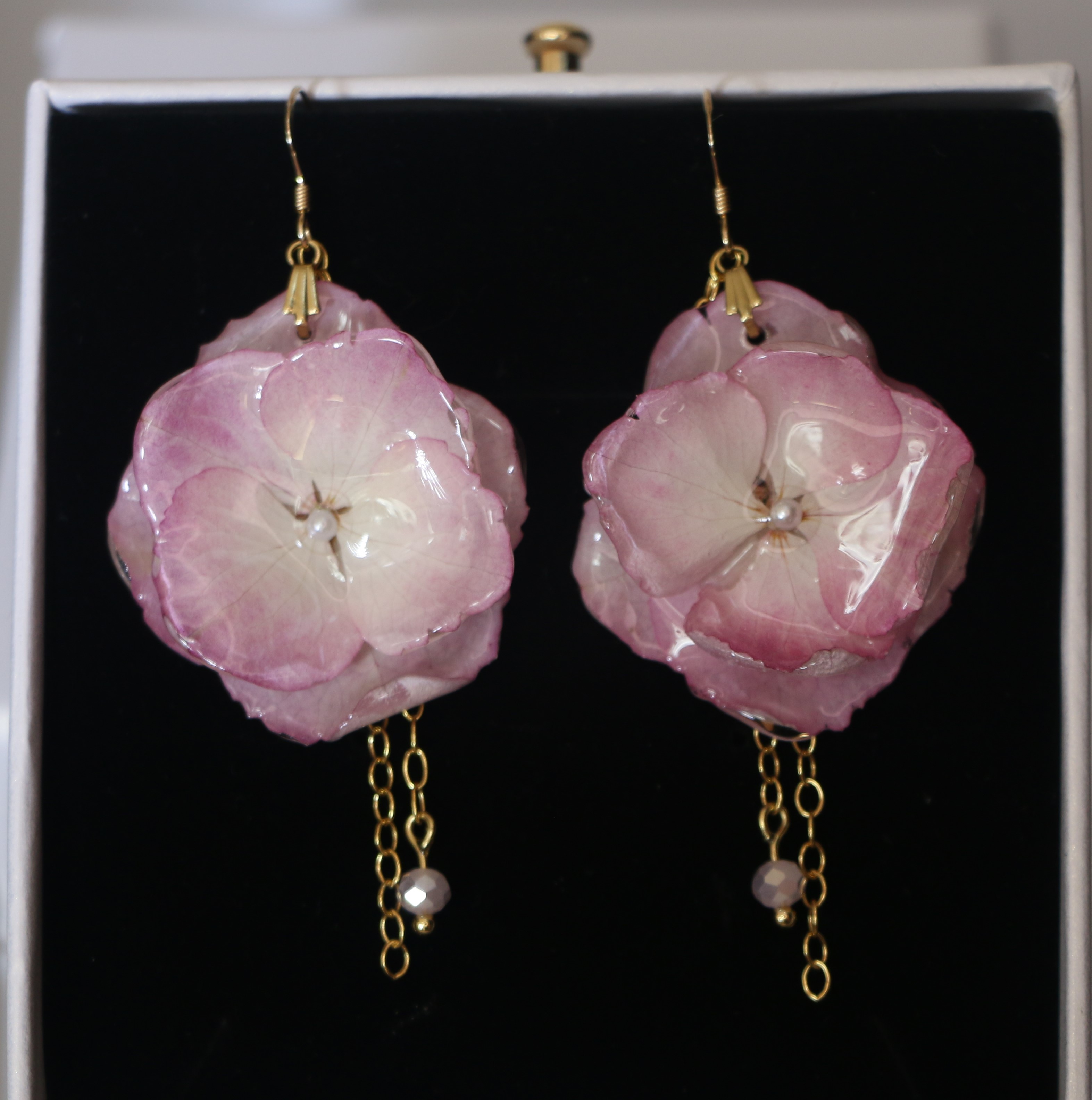 Boucles d'oreilles Hortensia rosé doublé crochet gold-filled 14k