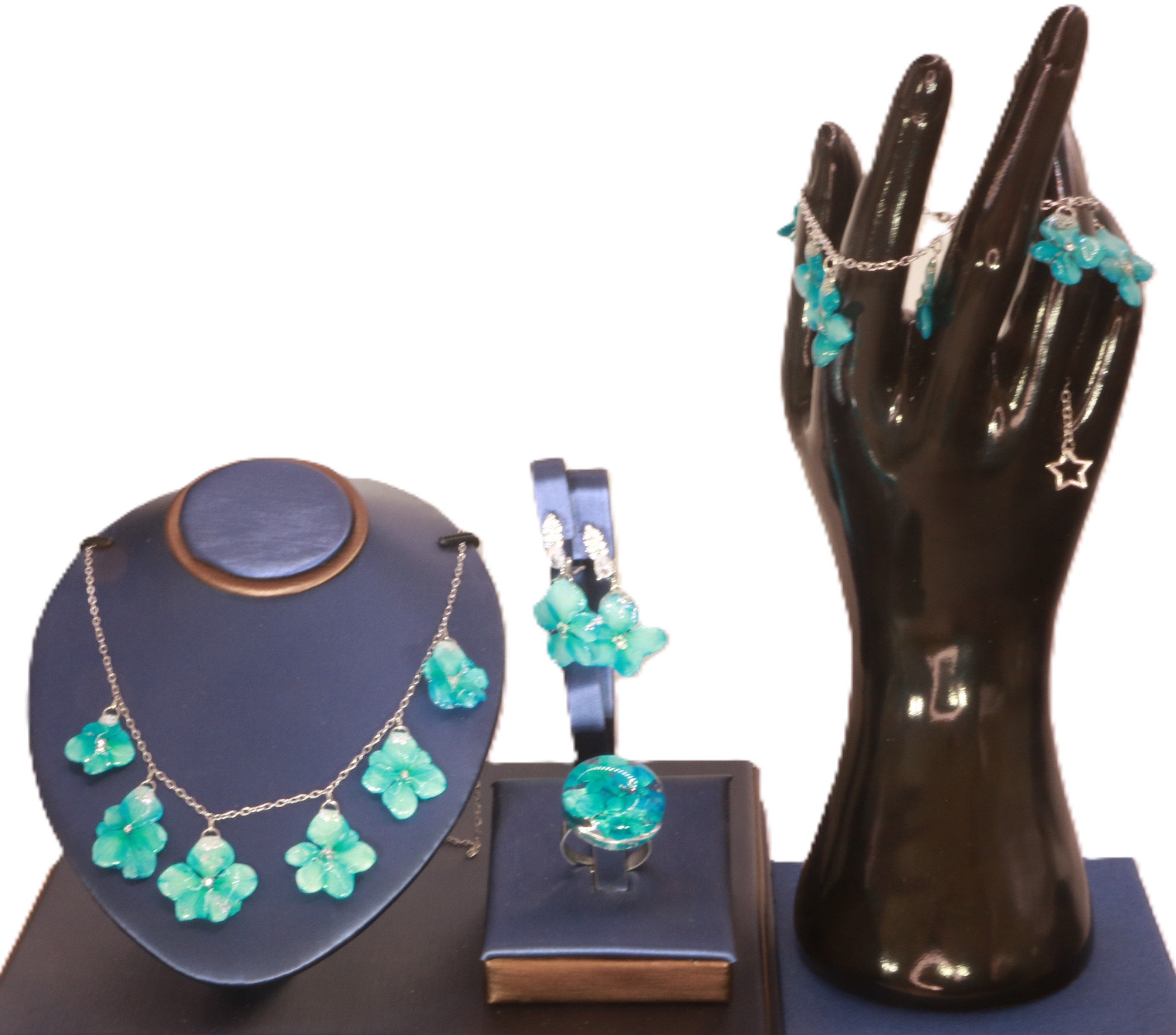 Parure 4 éléments d'hortensia bleu turquoise