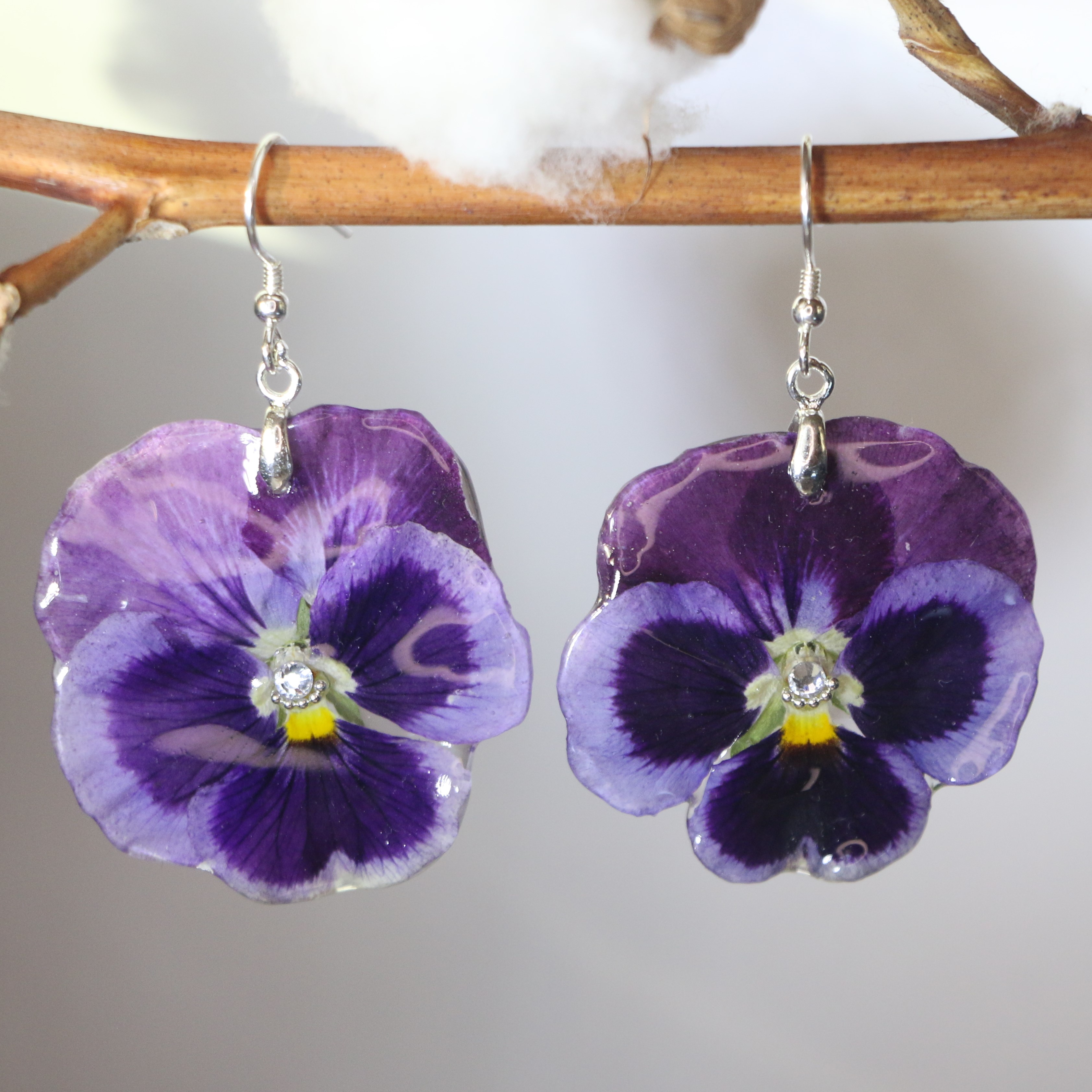 Boucles d'oreilles en Pensée Bicolore Argent 925