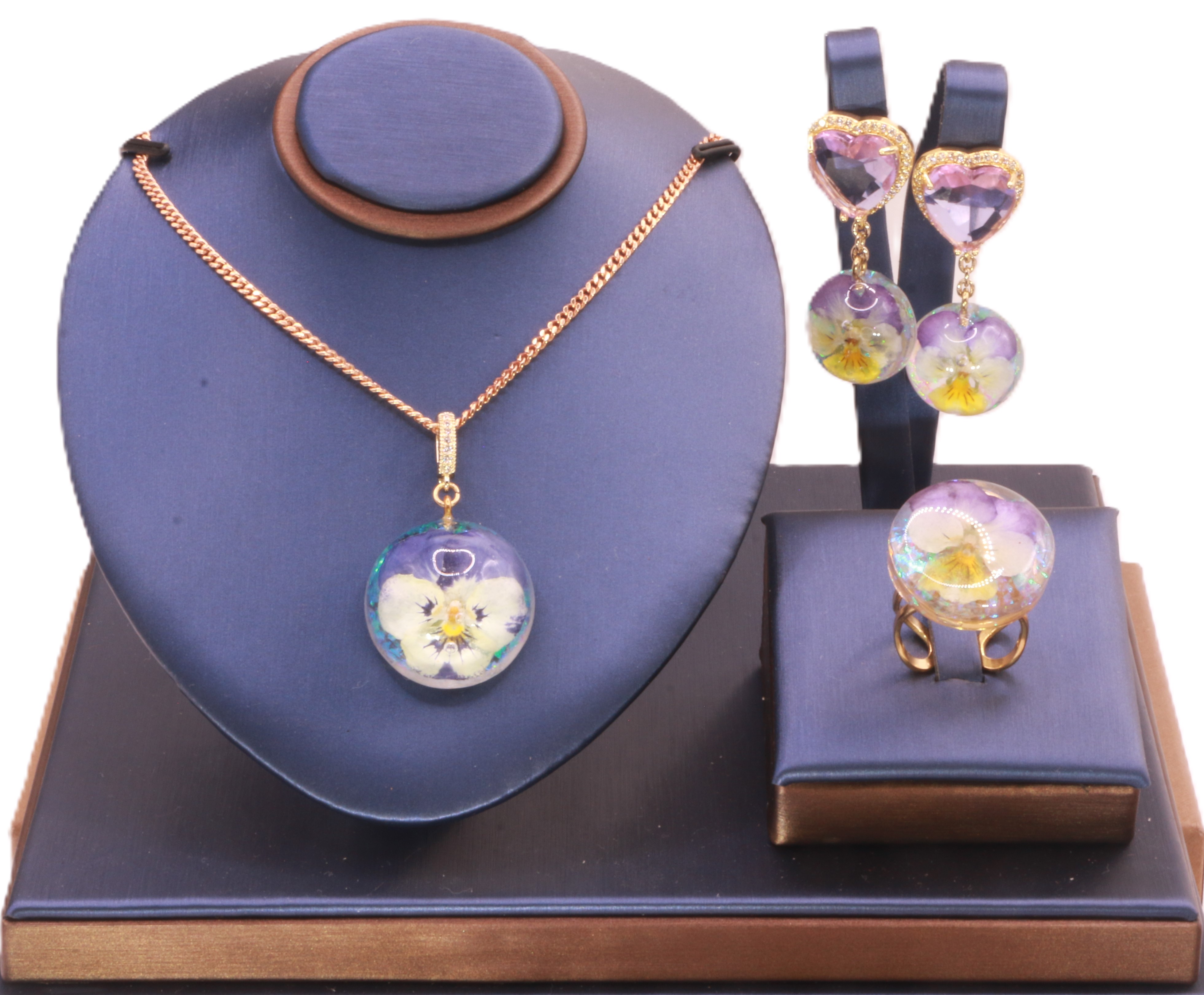 Parure 3 pièces en Pensée bicolore