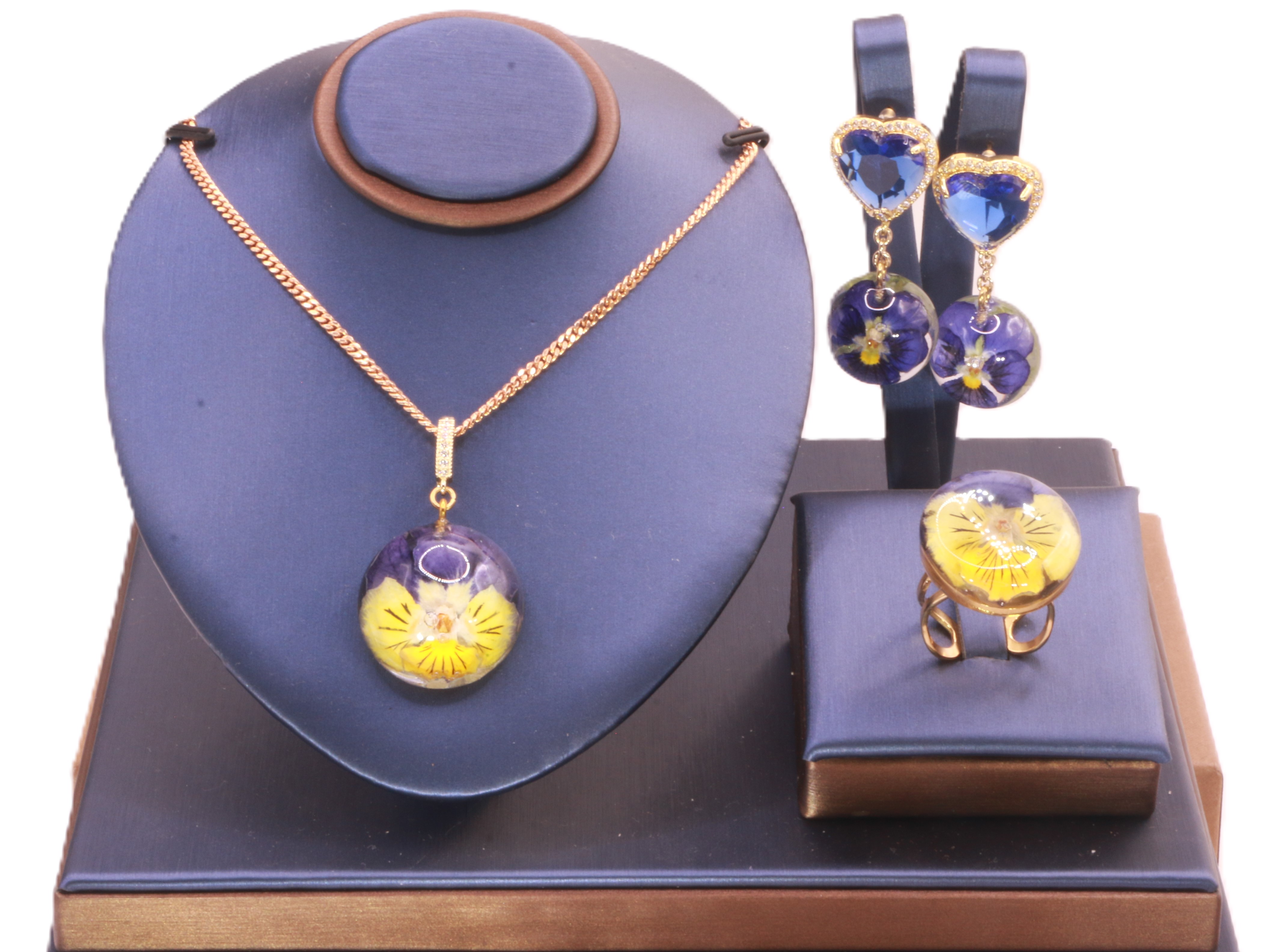 Parure 3 pièces en pensée bicolore