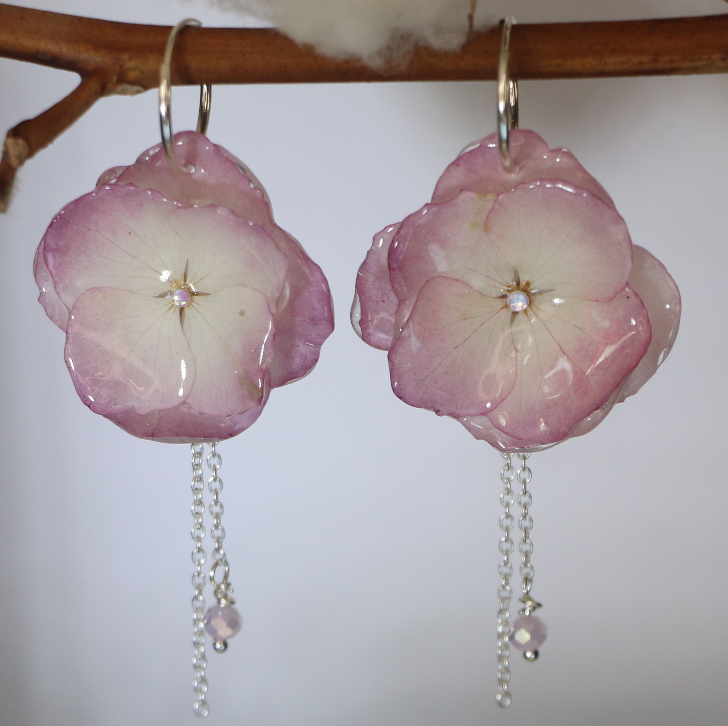 Boucles d'oreilles Hortensia rosé doublé Créole Argent 925