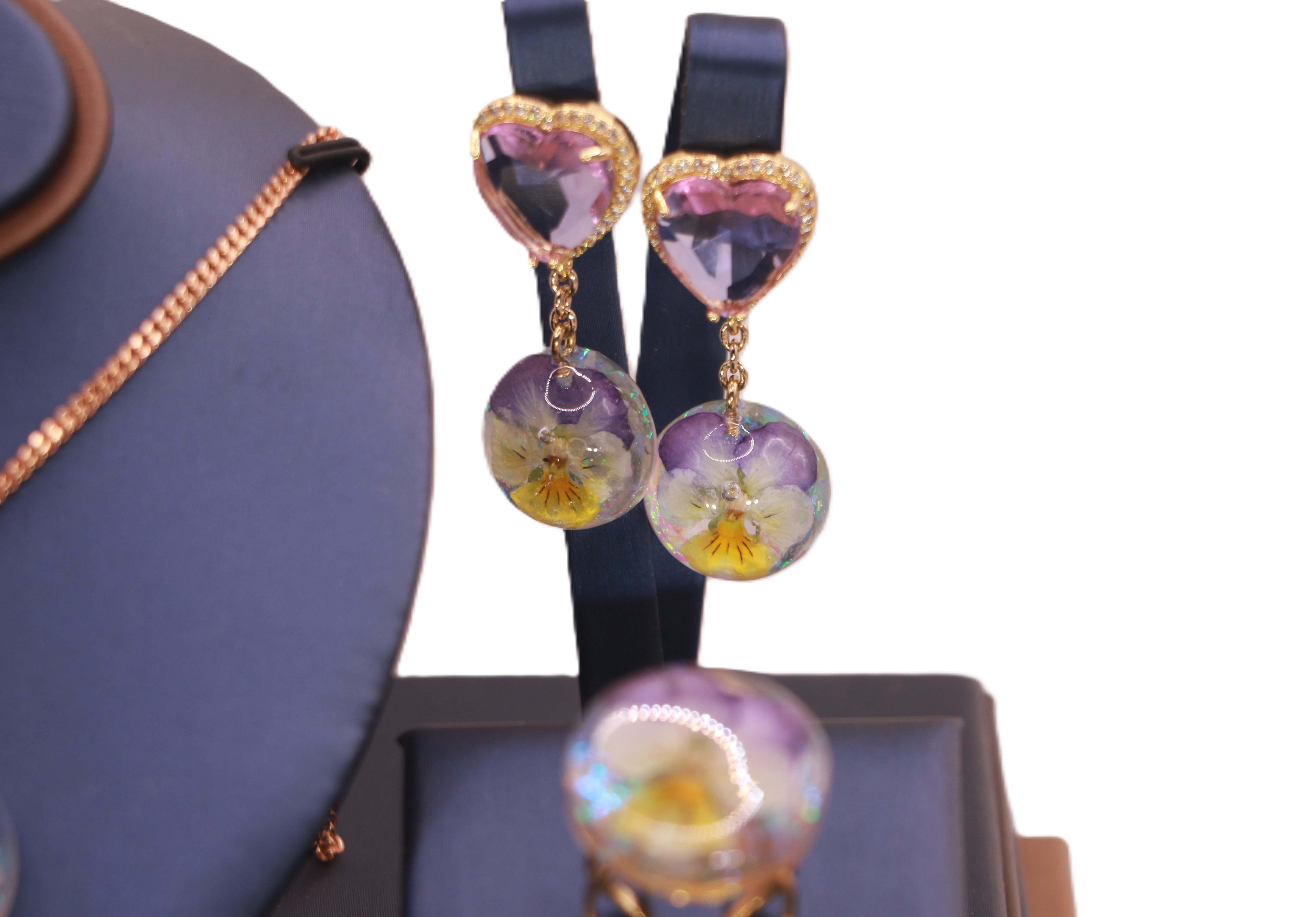 Parure 3 pièces en Pensée bicolore