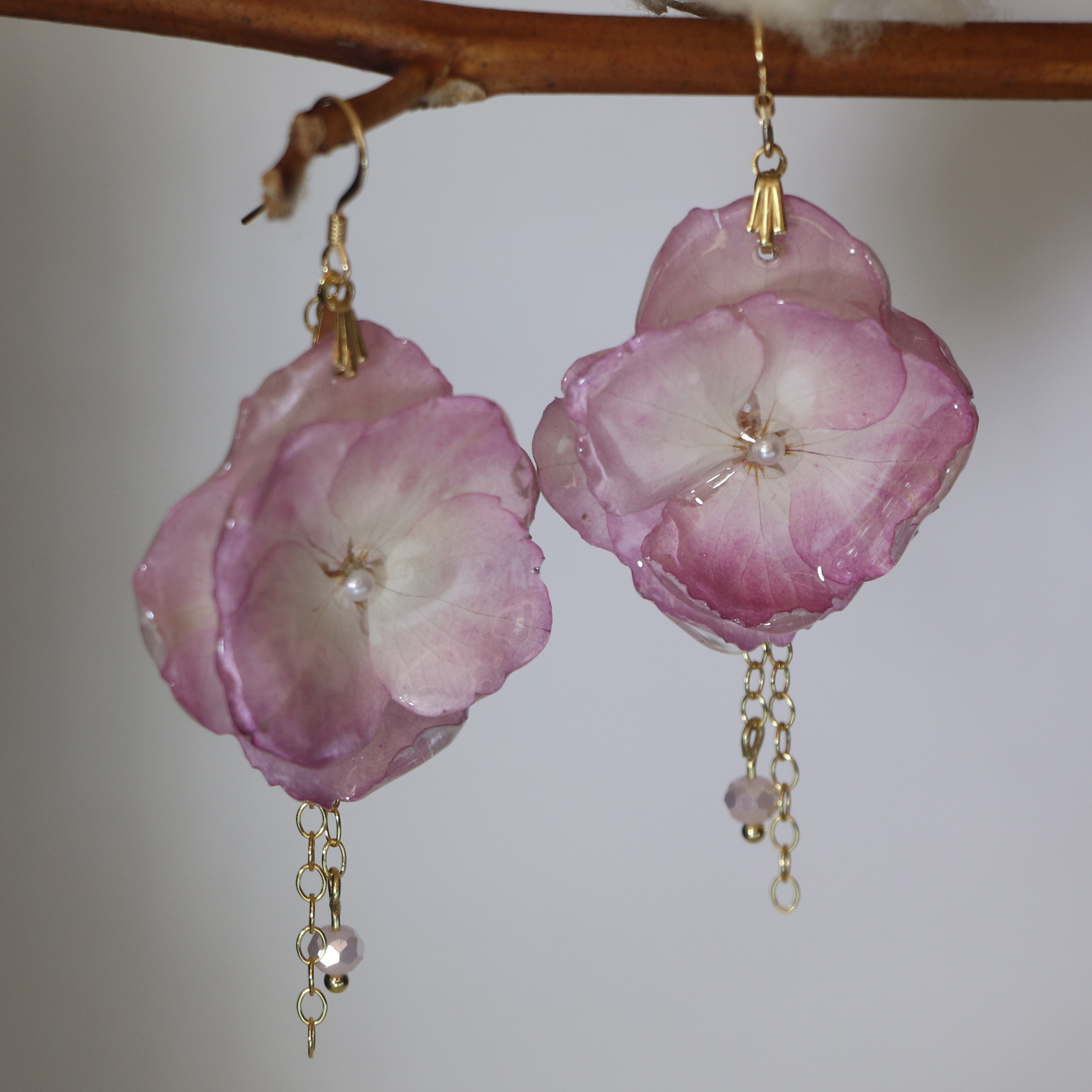 Boucles d'oreilles Hortensia rosé doublé crochet gold-filled 14k