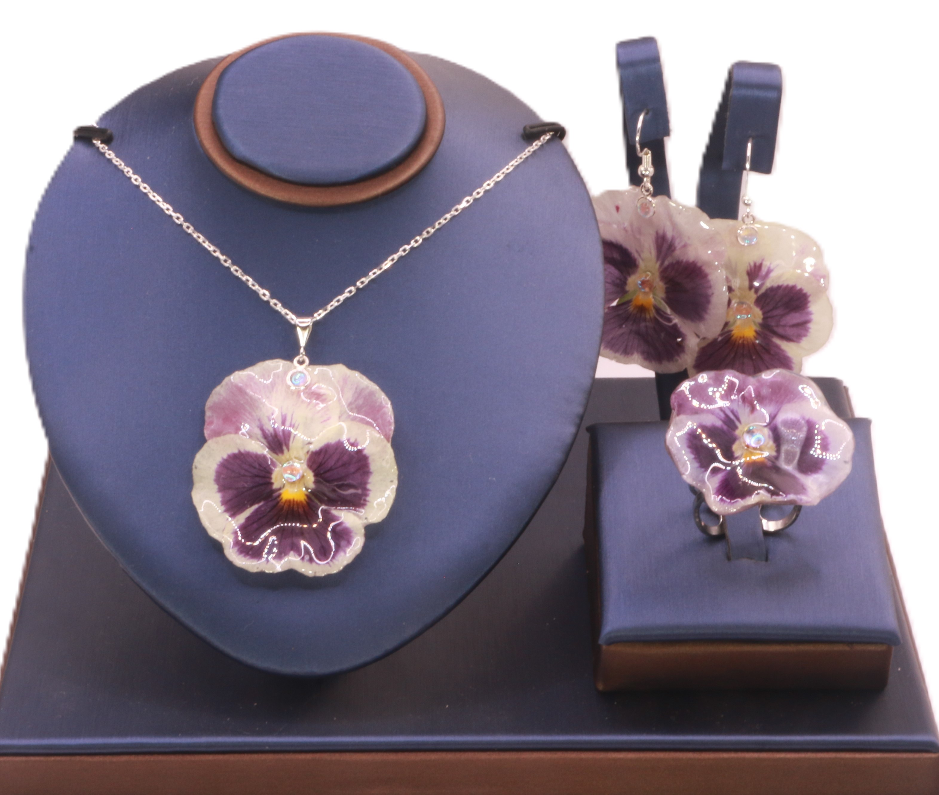 Parure 3 pièces en Pensées bicolore sur Argent 925