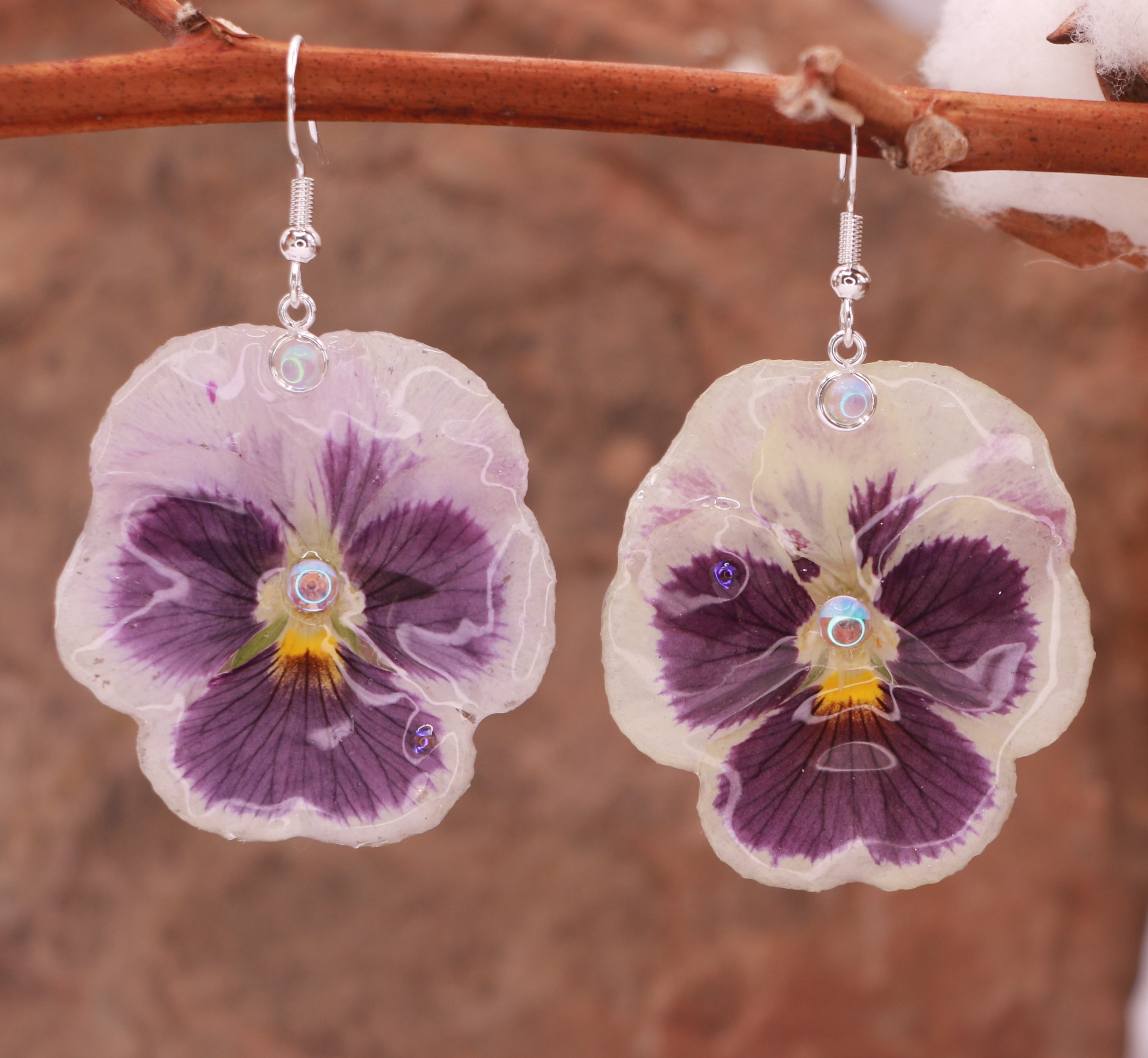 Boucles d'oreilles en Pensées bicolores Argent 925