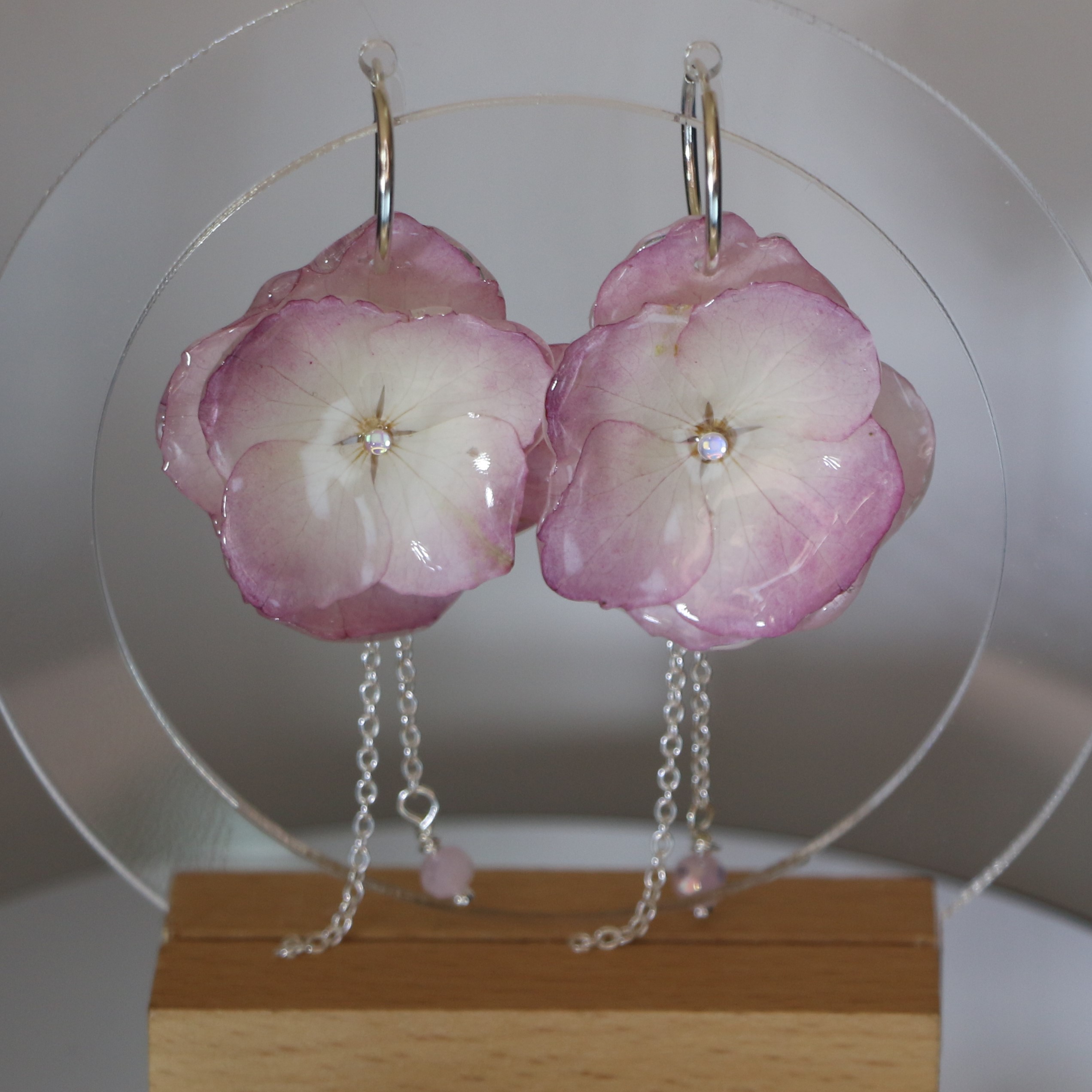 Boucles d'oreilles Hortensia rosé doublé Créole Argent 925