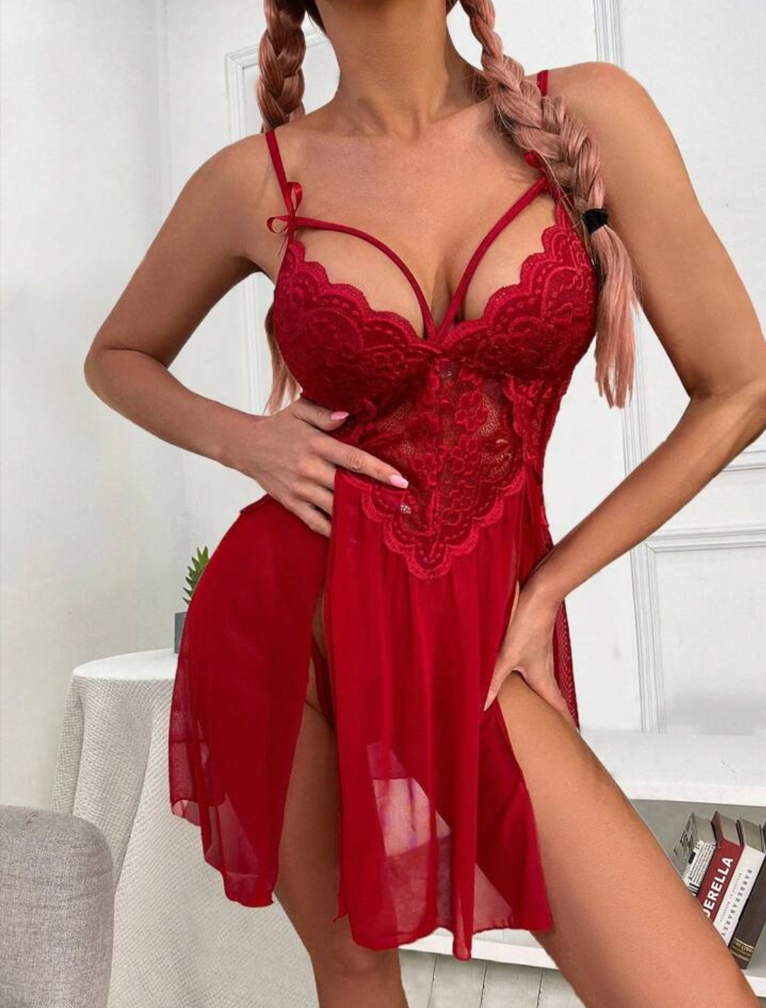 Nuisettes Sexy rouge avec string