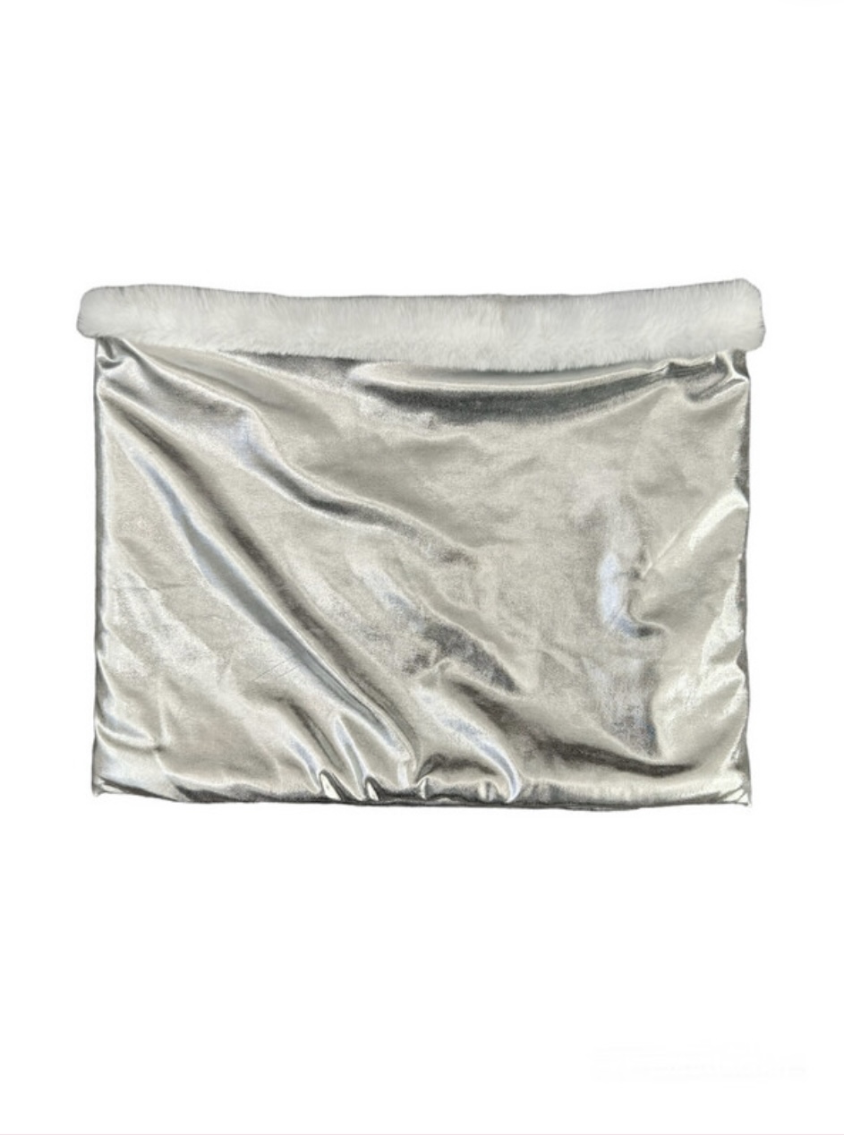BEBOP BOUTIQUE SILVER METALLIC AND WHITE FUR SNOOD