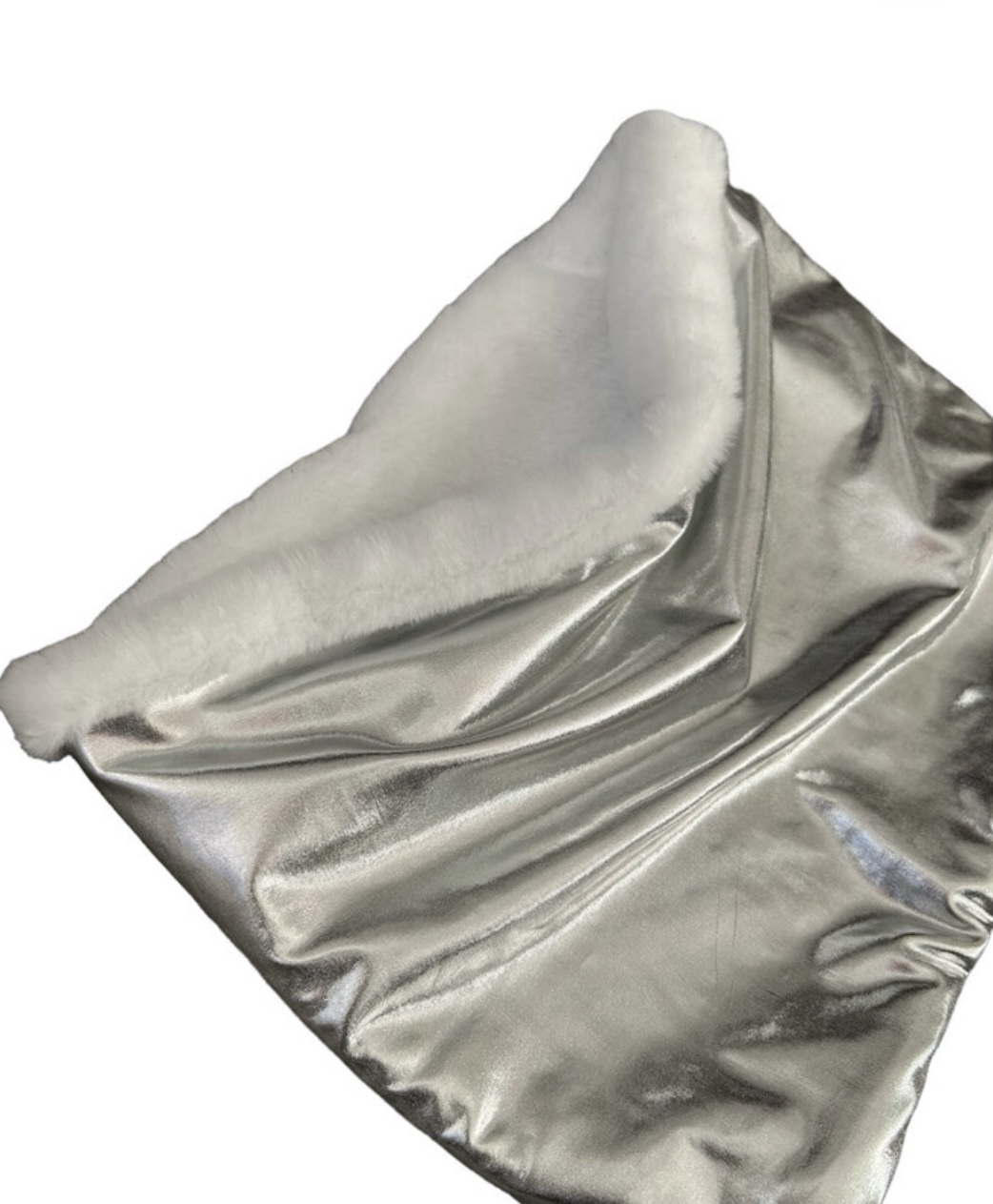 BEBOP BOUTIQUE SILVER METALLIC AND WHITE FUR SNOOD