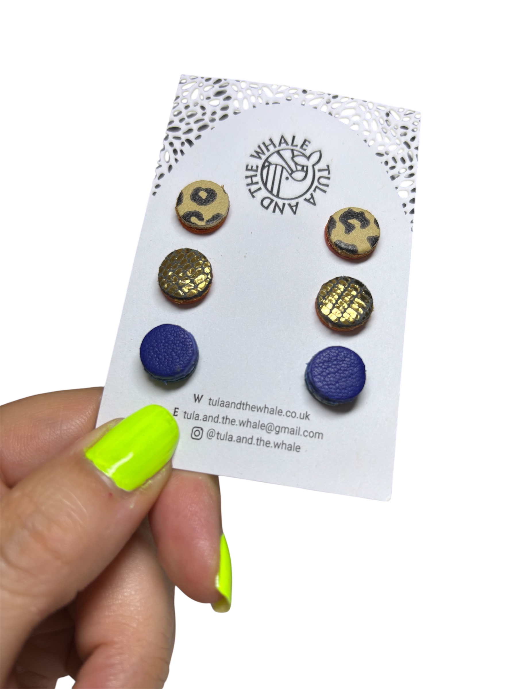 MINI STUD SET - LEOPARD, LIZARD GOLD AND NAVY