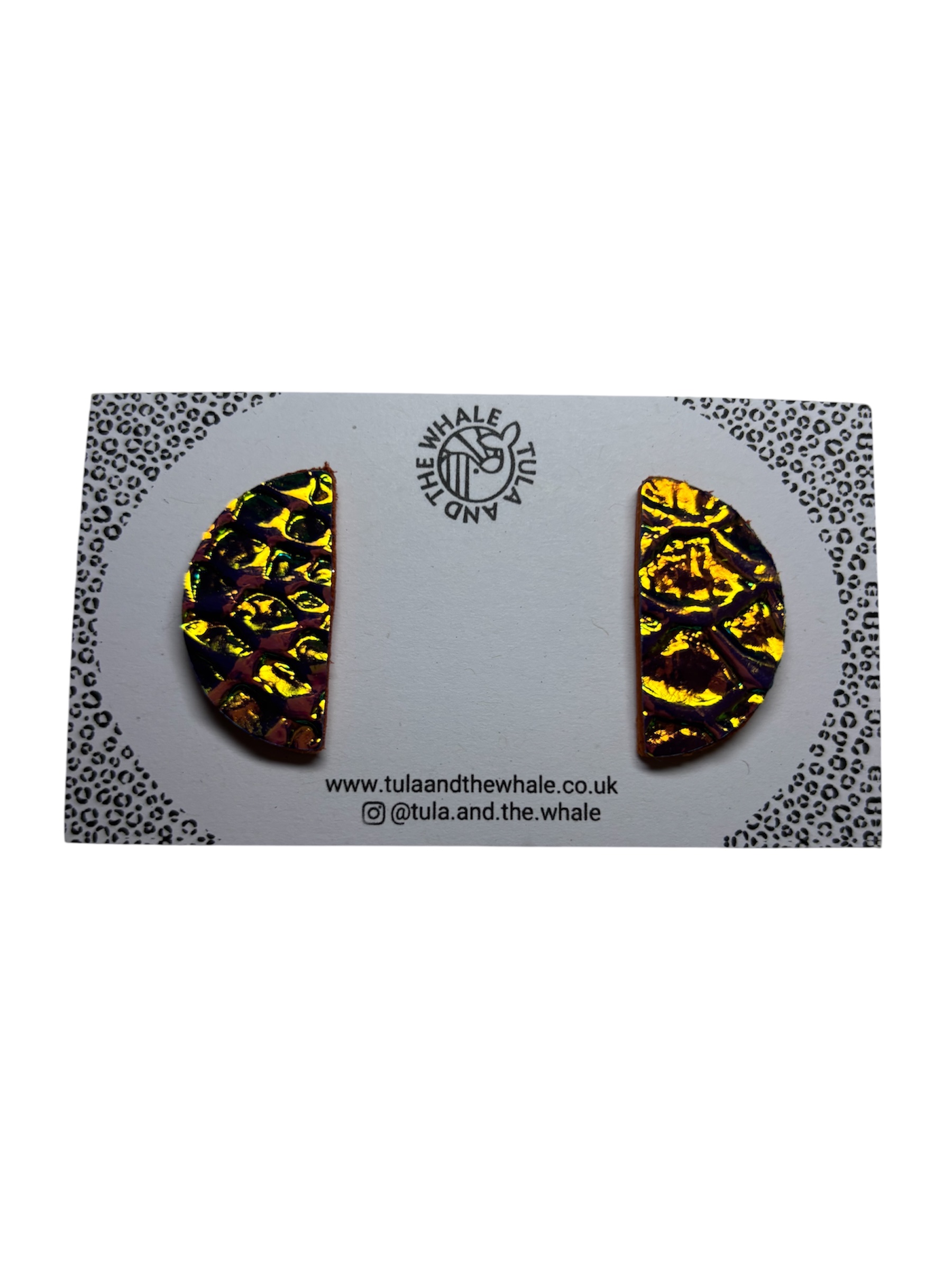 SEMI CIRCLE STUDS - IRIDESCENT WITH ORANGE BACK