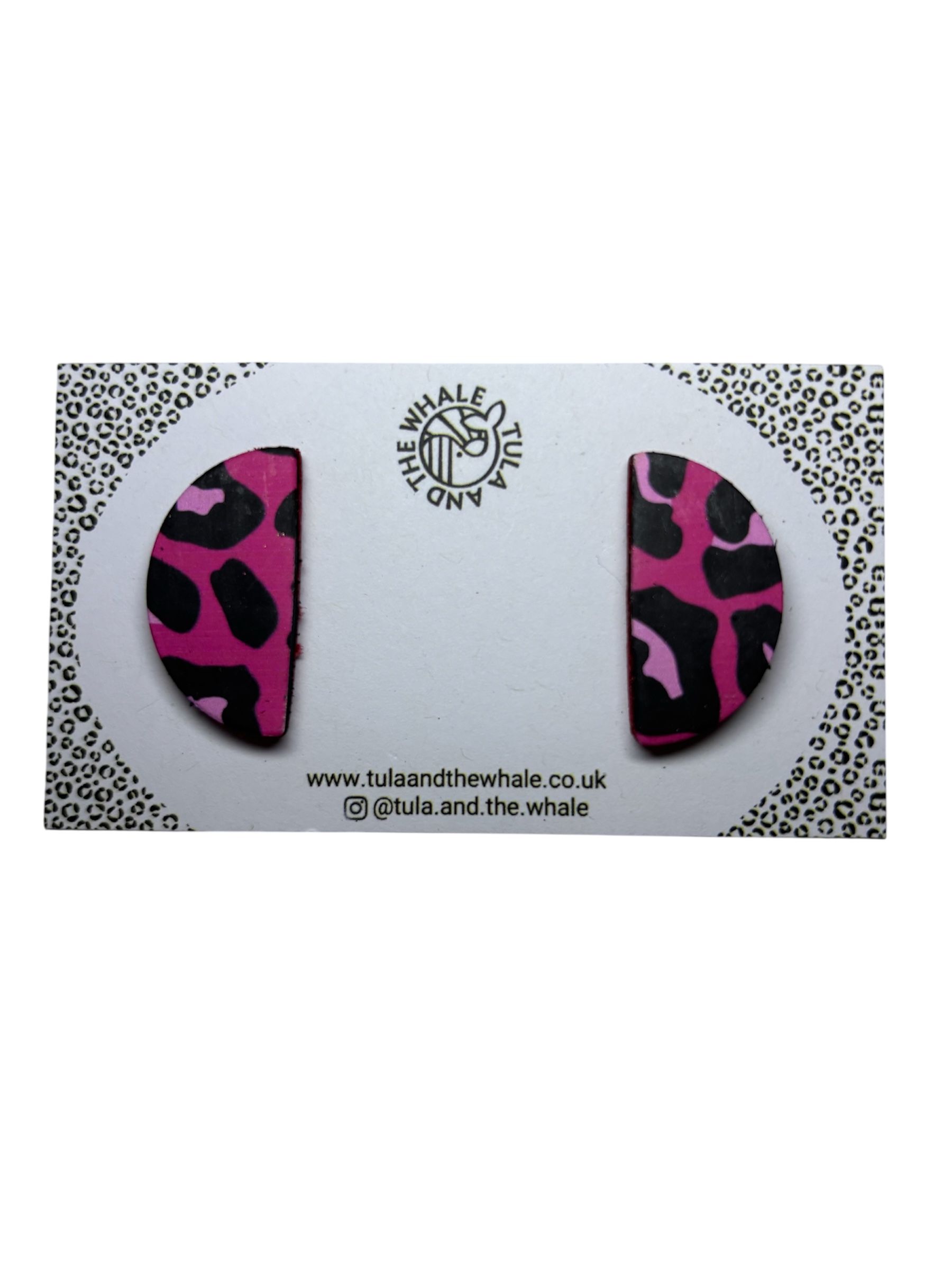 SEMI CIRCLE STUDS - PINK LEOPARD PRINT