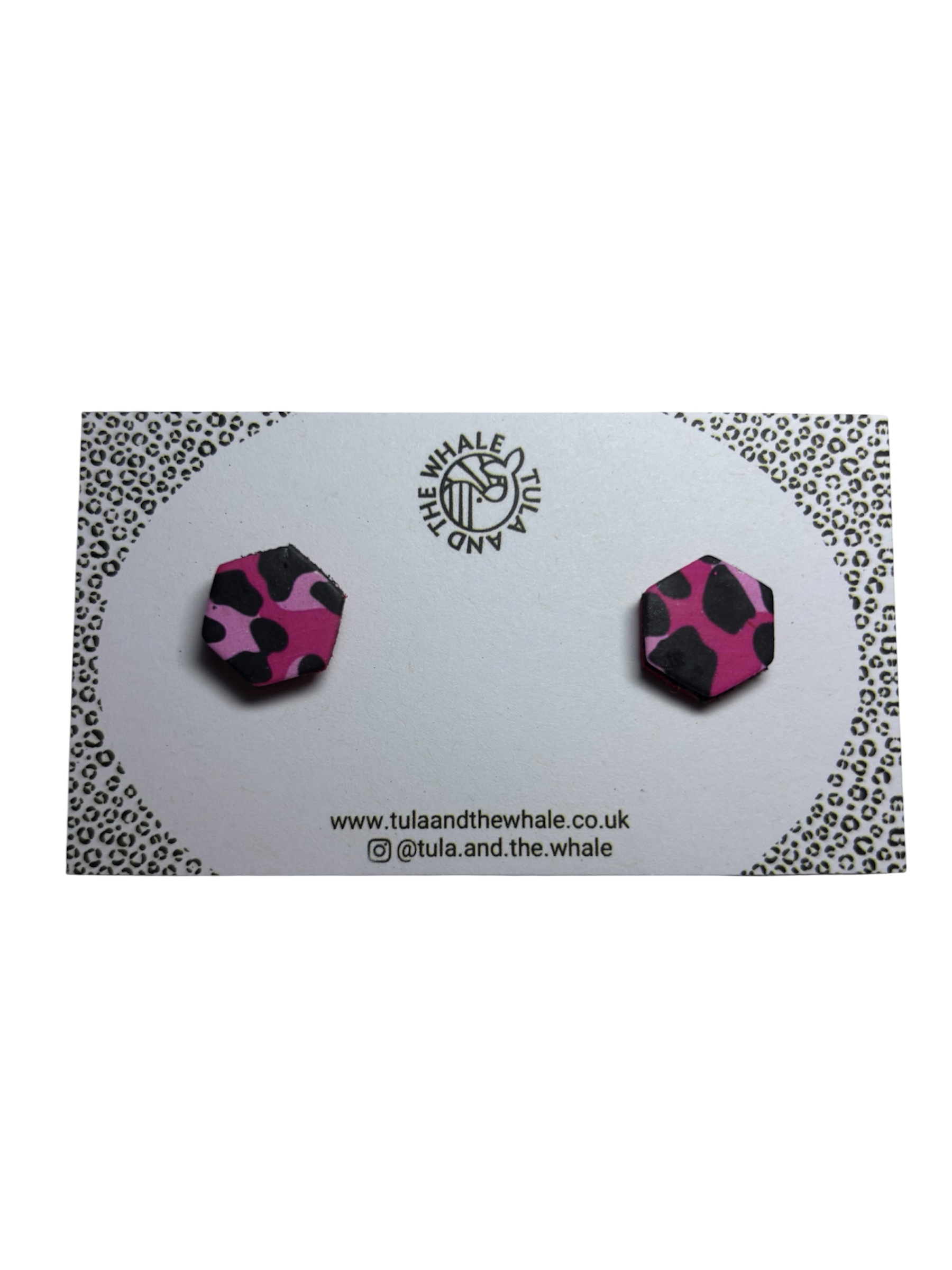 HEXAGON STUDS - PINK LEOPARD PRINT